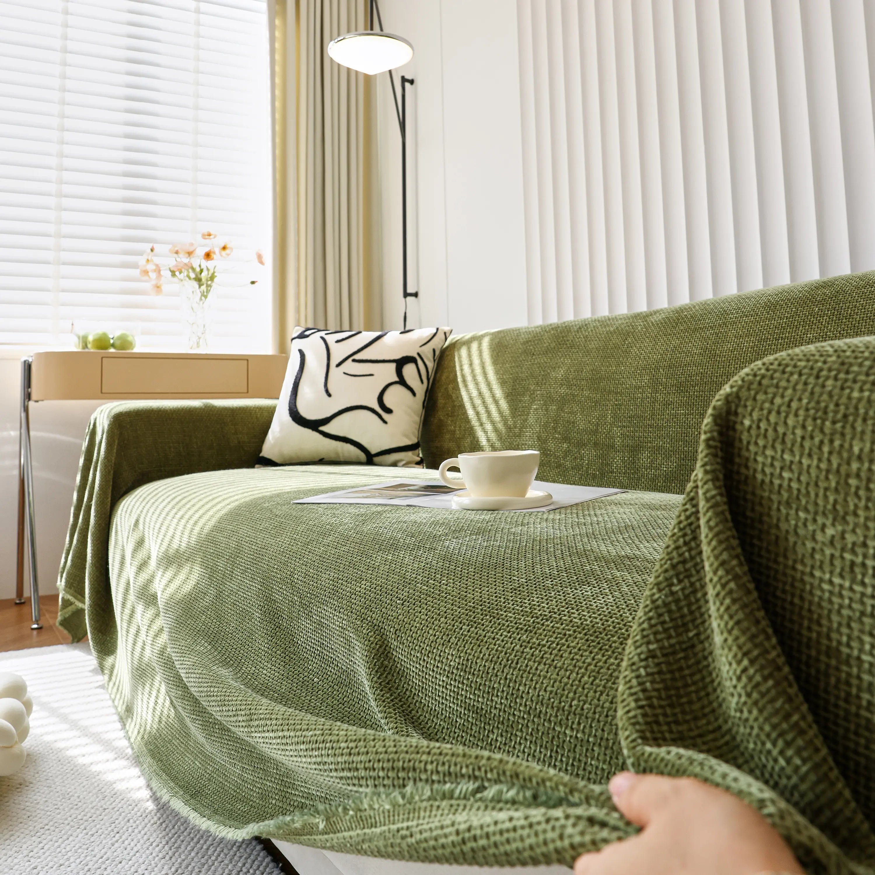 Chenille Thickened Solid Couch Blanket Throws, Reversible Couch Covers For Sectional Couches