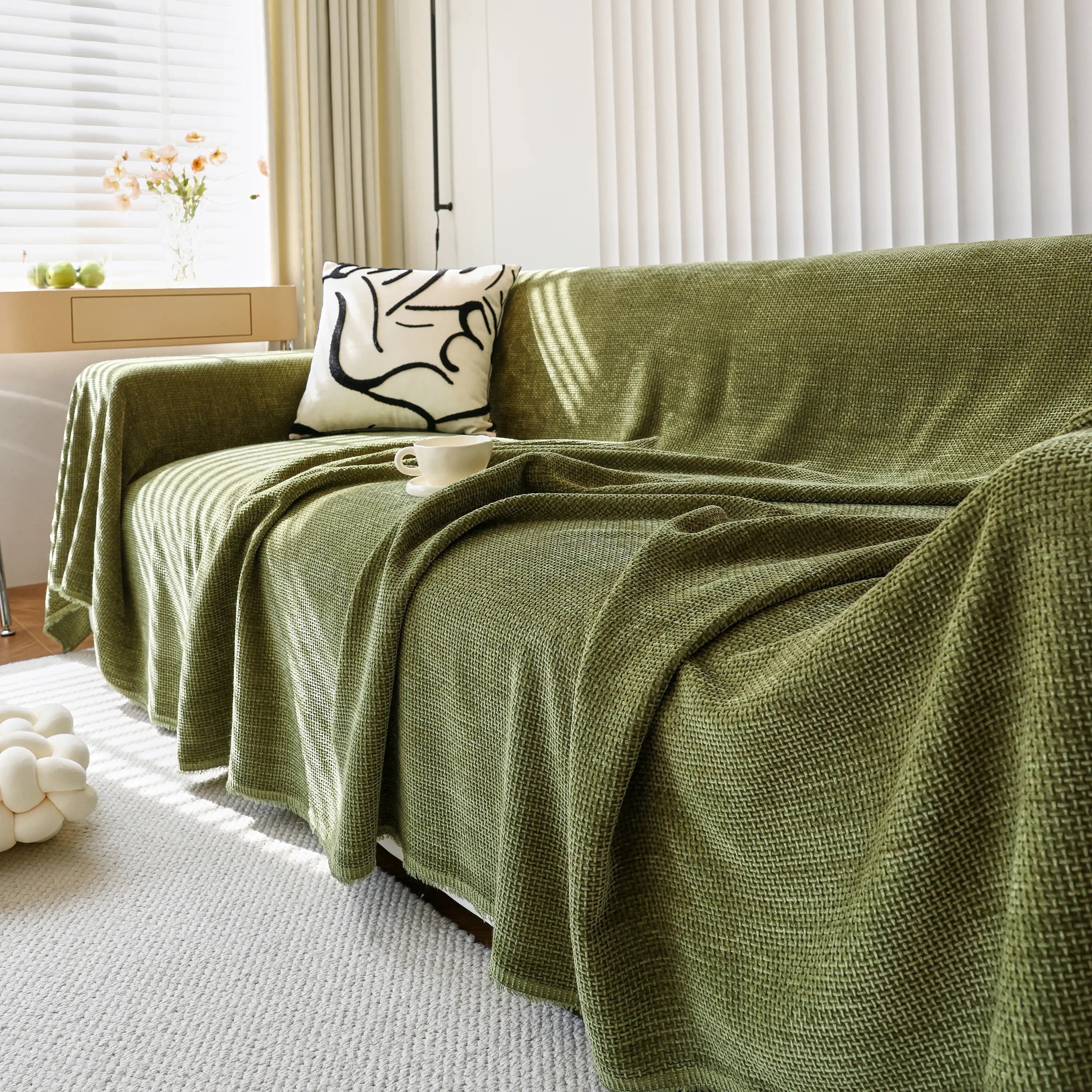 Chenille Thickened Solid Couch Blanket Throws, Reversible Couch Covers For Sectional Couches