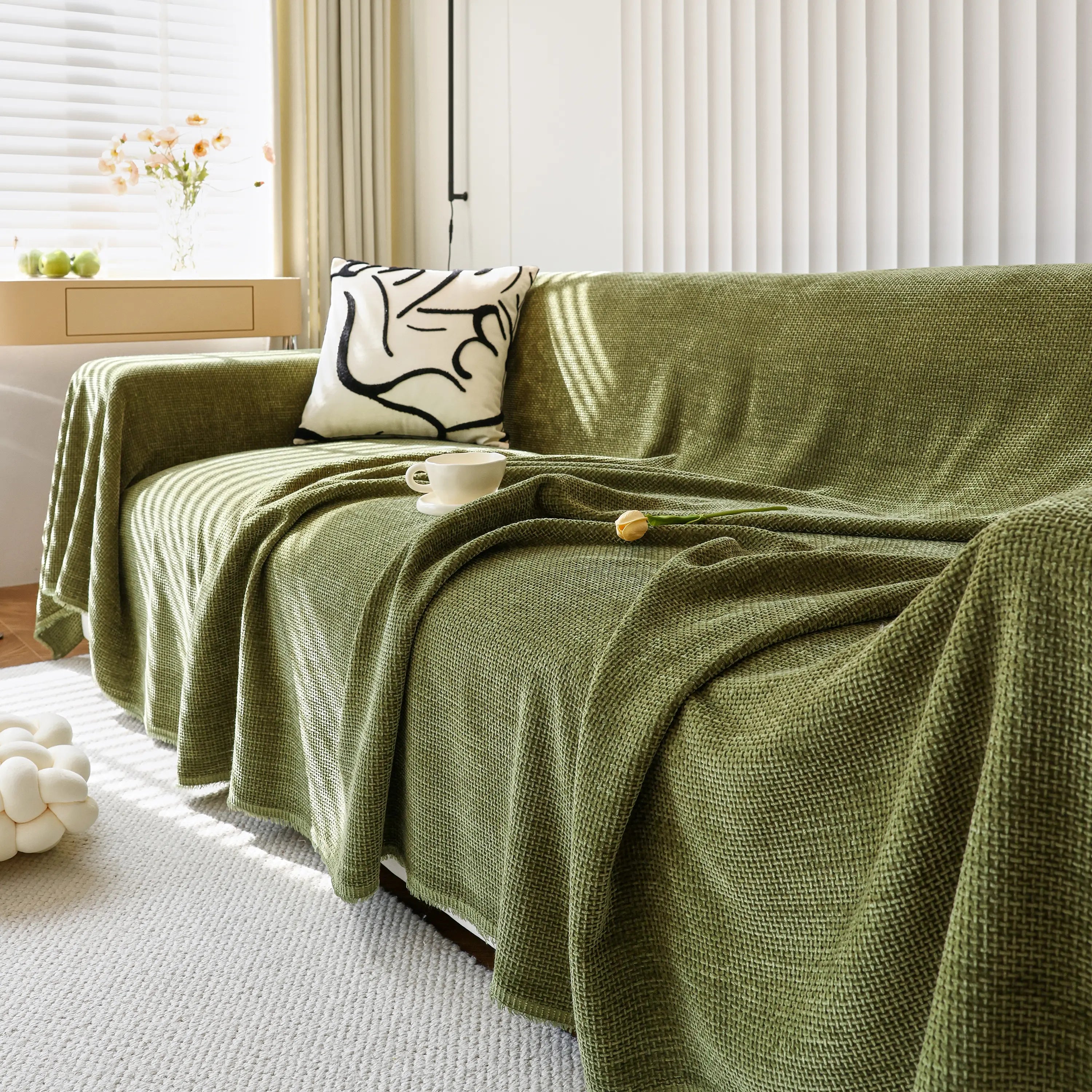 Chenille Thickened Solid Couch Blanket Throws, Reversible Couch Covers For Sectional Couches