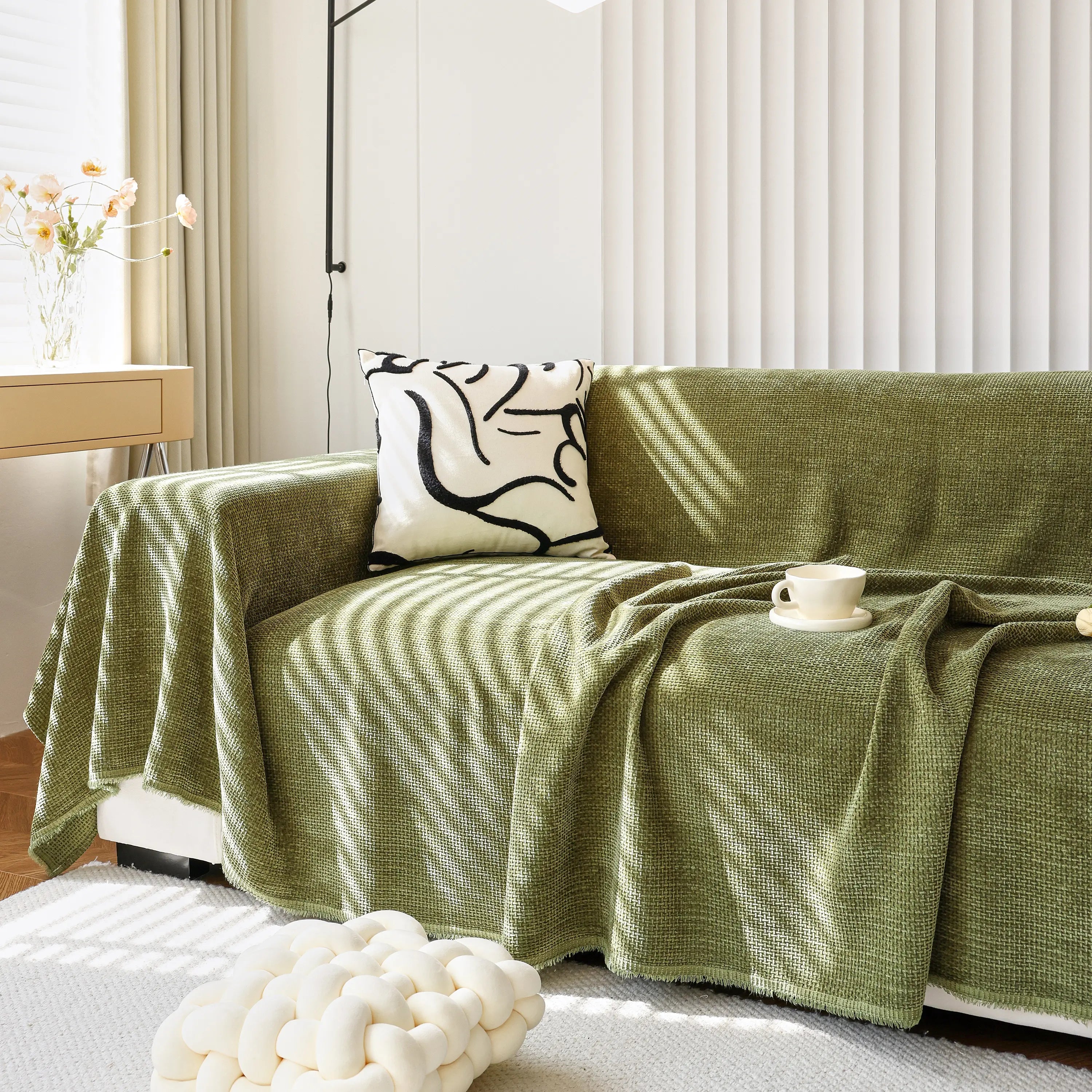 Chenille Thickened Solid Couch Blanket Throws, Reversible Couch Covers For Sectional Couches
