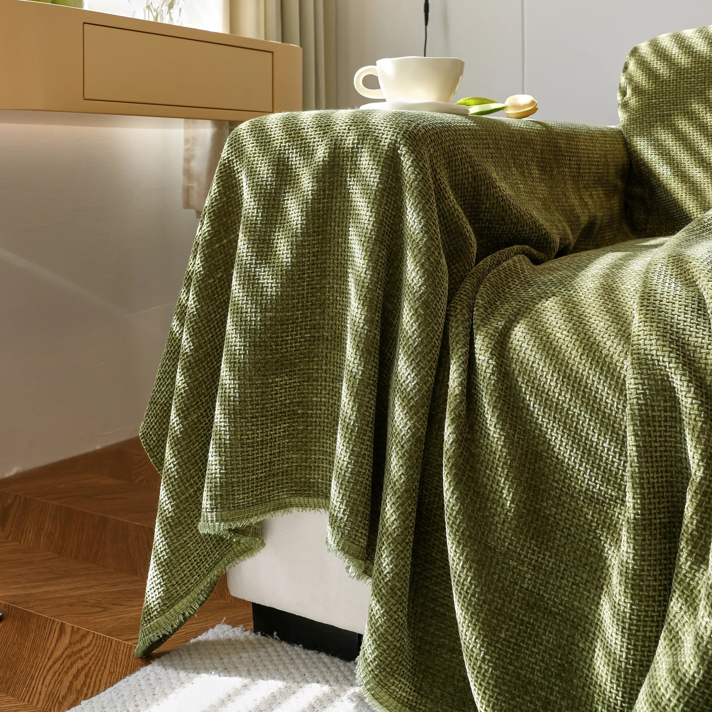 Chenille Thickened Solid Couch Blanket Throws, Reversible Couch Covers For Sectional Couches