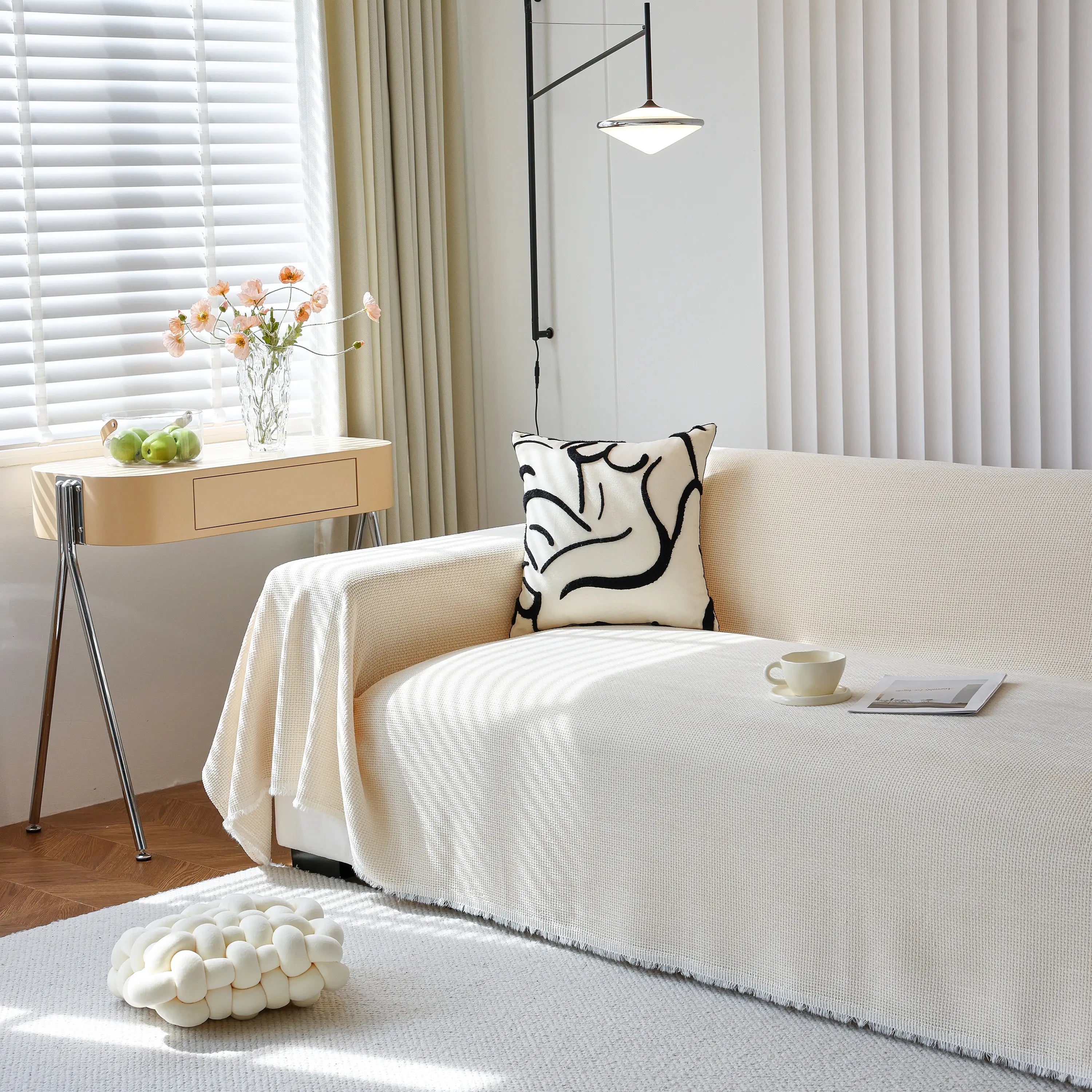 Chenille Thickened Solid Couch Blanket Throws, Reversible Couch Covers For Sectional Couches