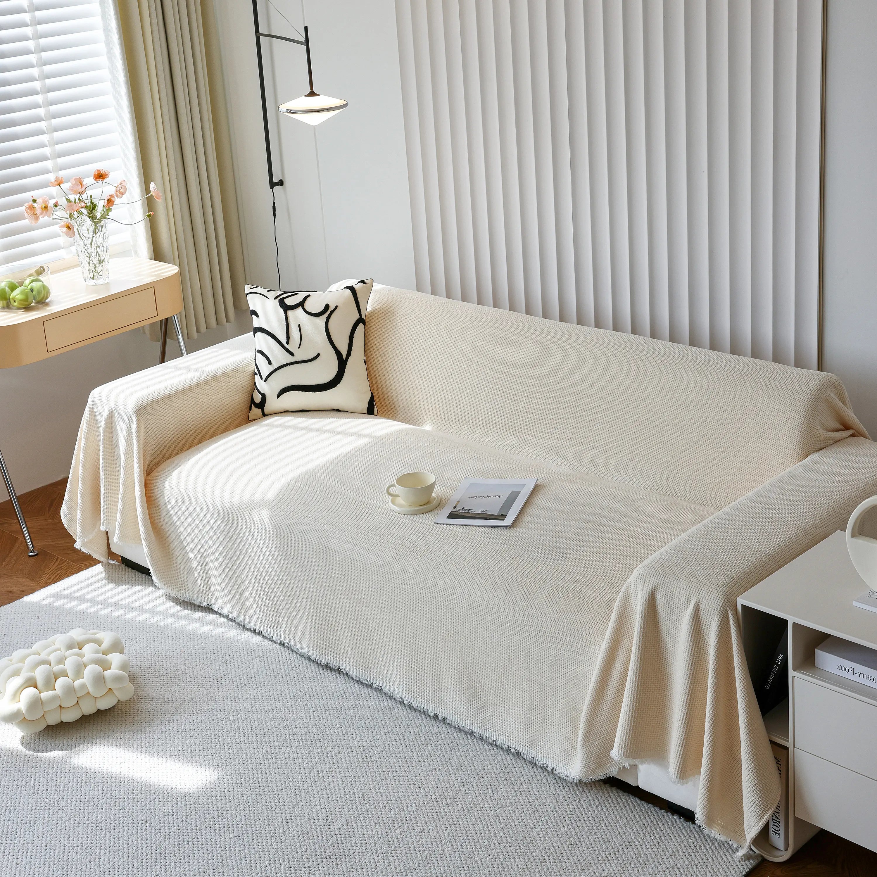 Chenille Thickened Solid Couch Blanket Throws, Reversible Couch Covers For Sectional Couches
