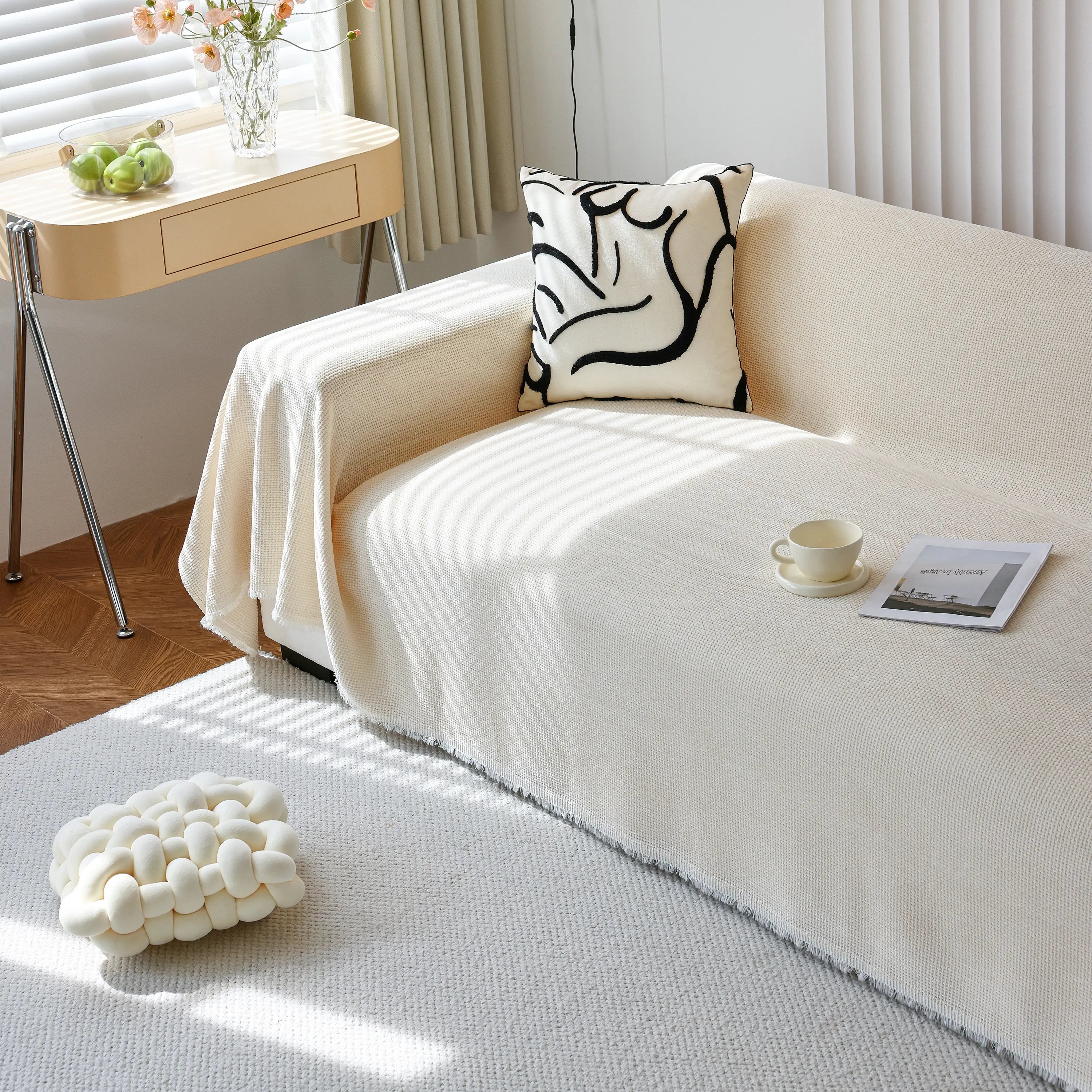 Chenille Thickened Solid Couch Blanket Throws, Reversible Couch Covers For Sectional Couches