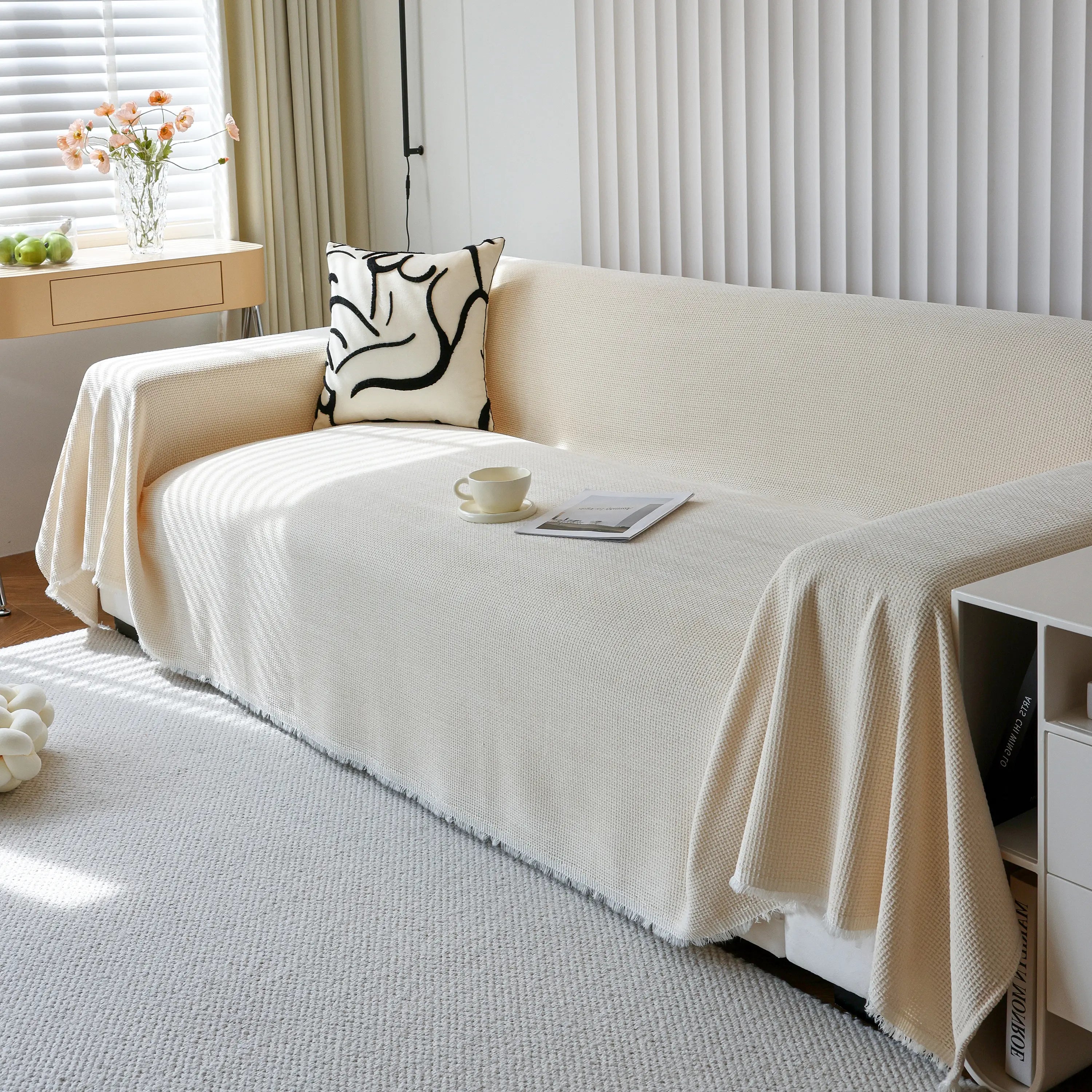 Chenille Thickened Solid Couch Blanket Throws, Reversible Couch Covers For Sectional Couches