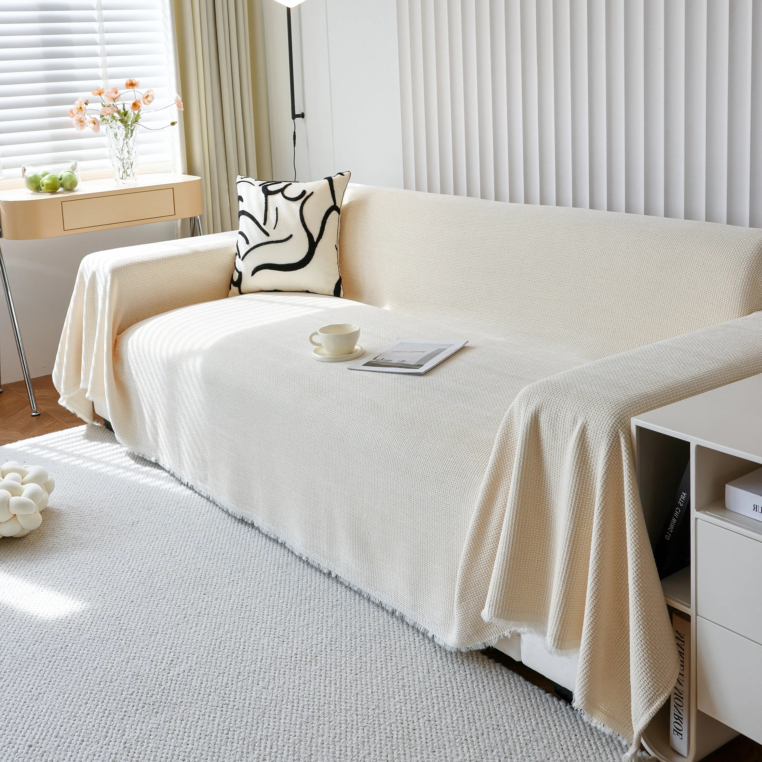 Chenille Thickened Solid Couch Blanket Throws, Reversible Couch Covers For Sectional Couches