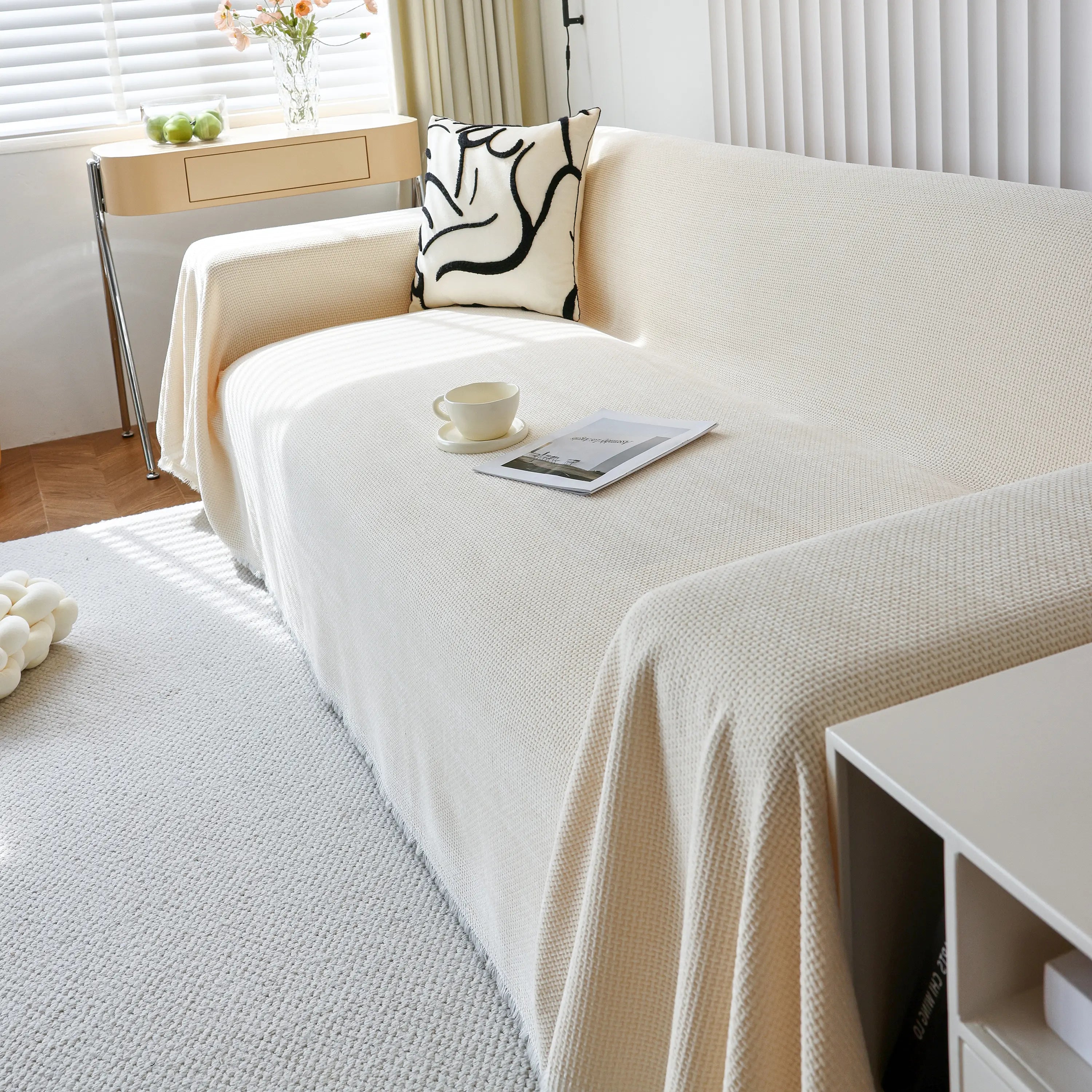 Chenille Thickened Solid Couch Blanket Throws, Reversible Couch Covers For Sectional Couches