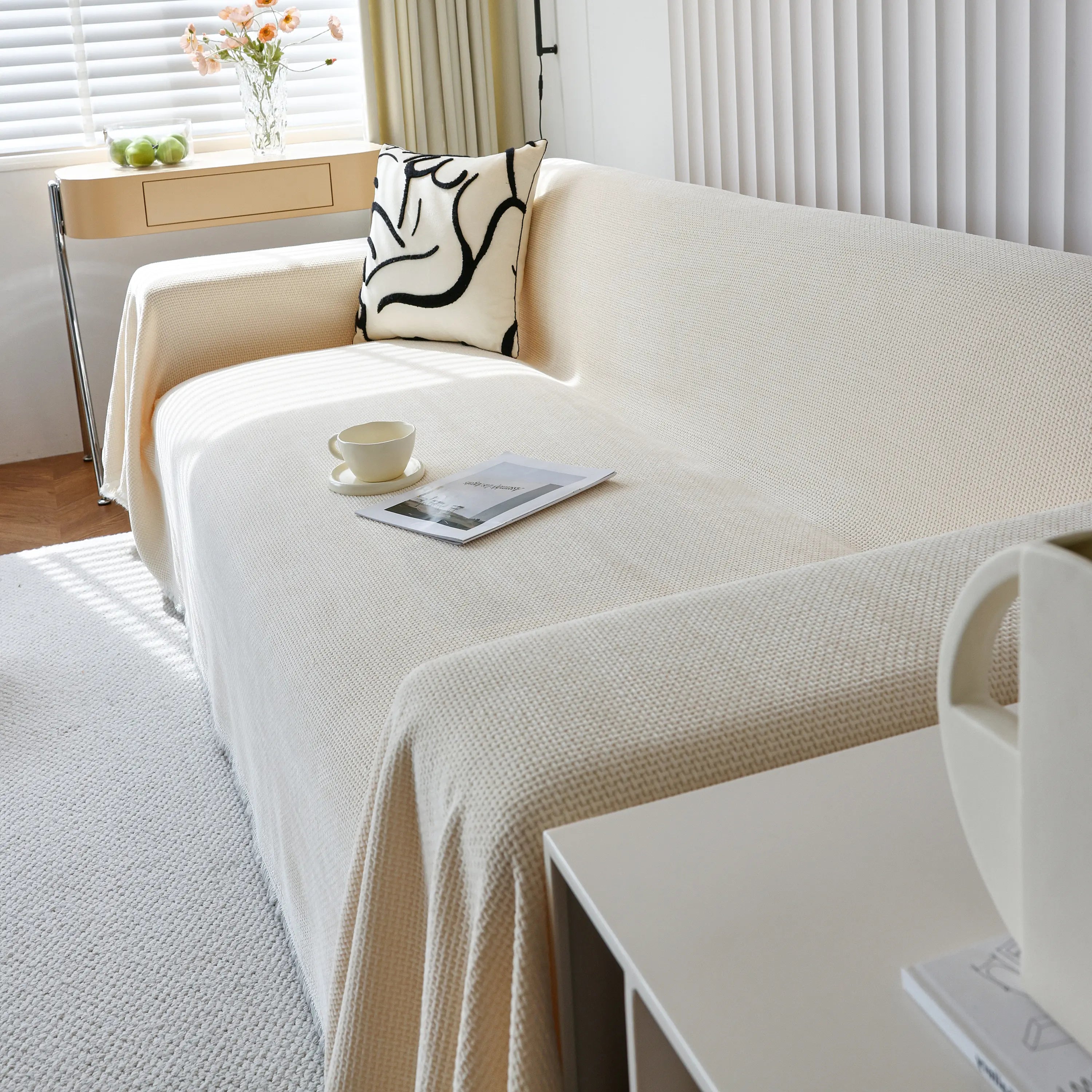 Chenille Thickened Solid Couch Blanket Throws, Reversible Couch Covers For Sectional Couches