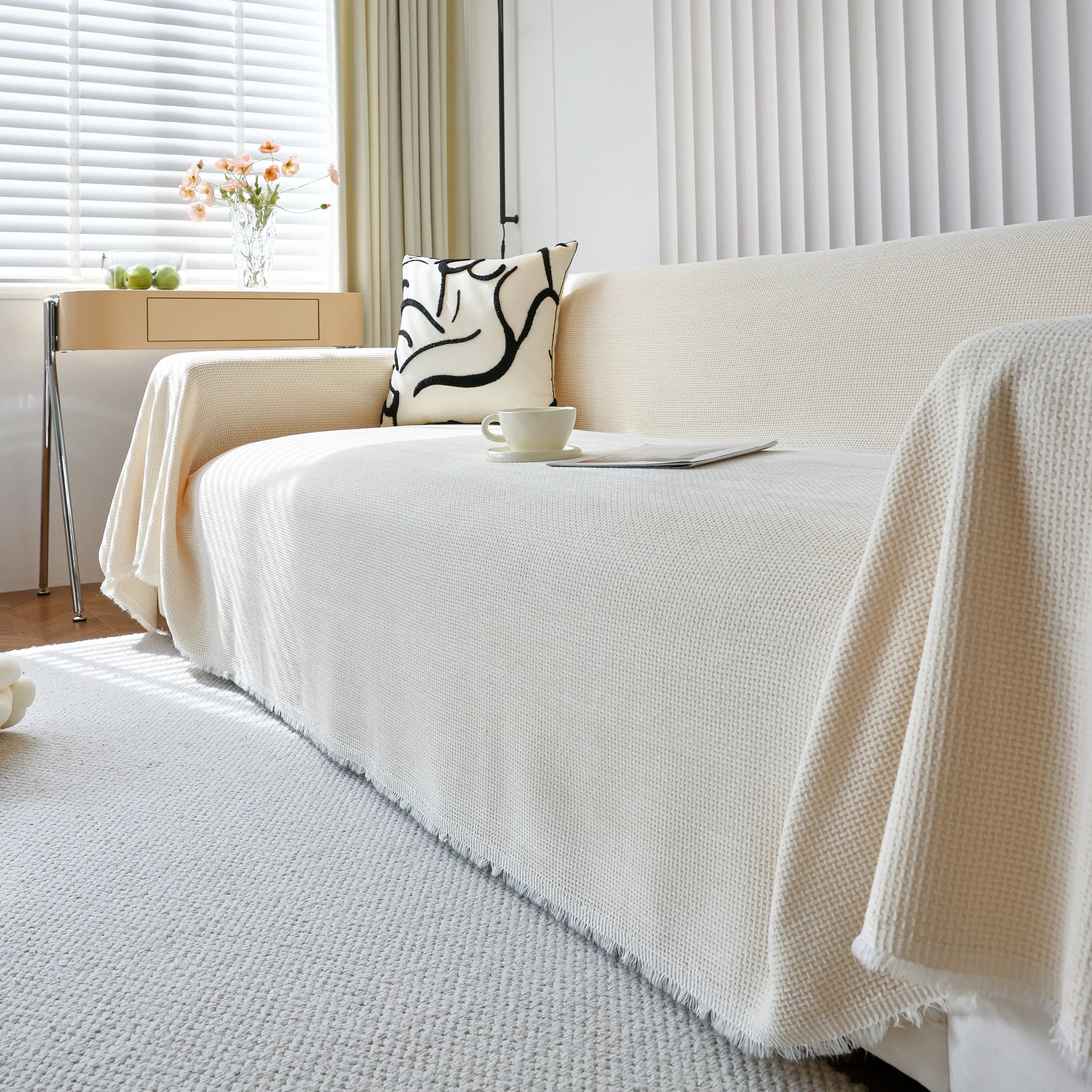 Chenille Thickened Solid Couch Blanket Throws, Reversible Couch Covers For Sectional Couches