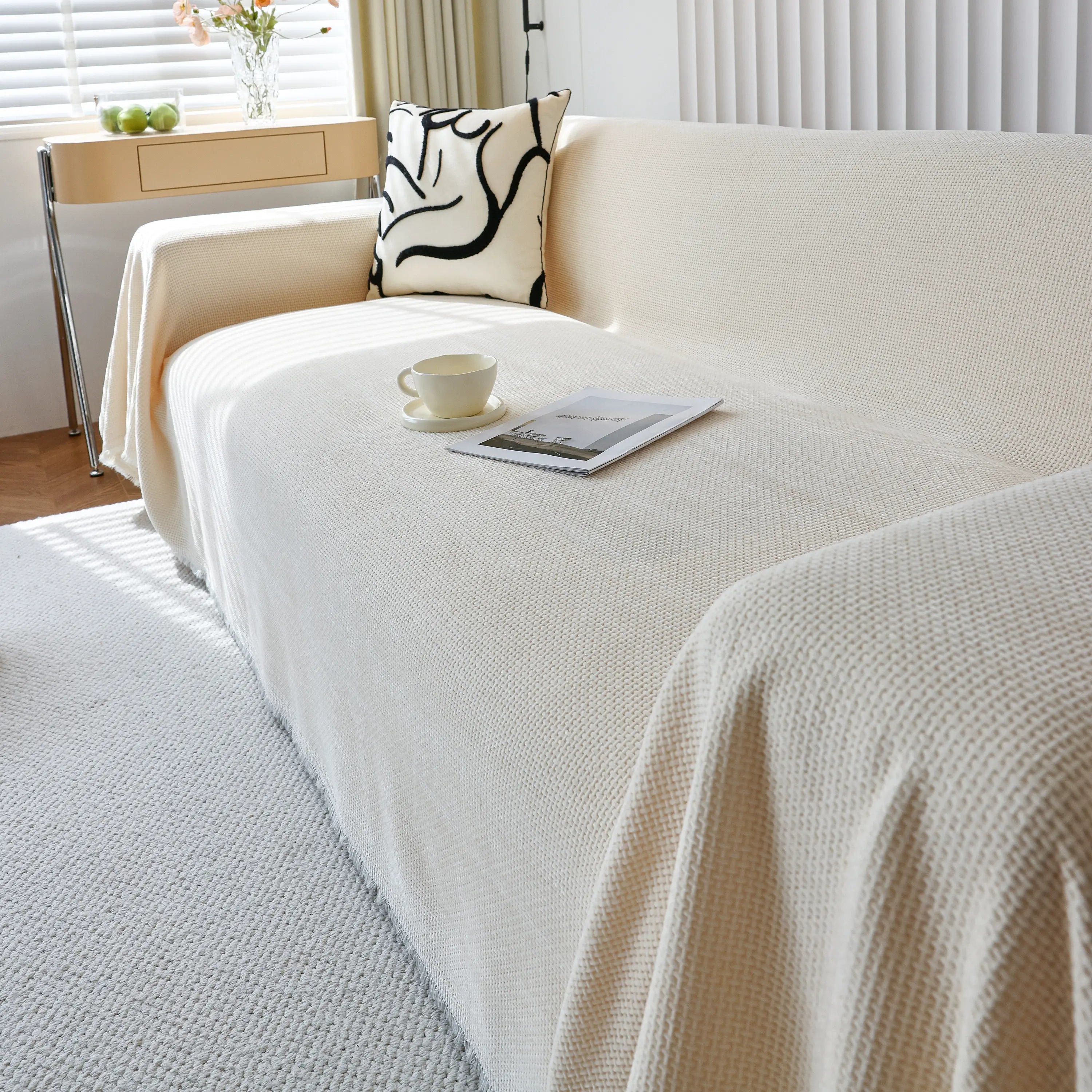 Chenille Thickened Solid Couch Blanket Throws, Reversible Couch Covers For Sectional Couches