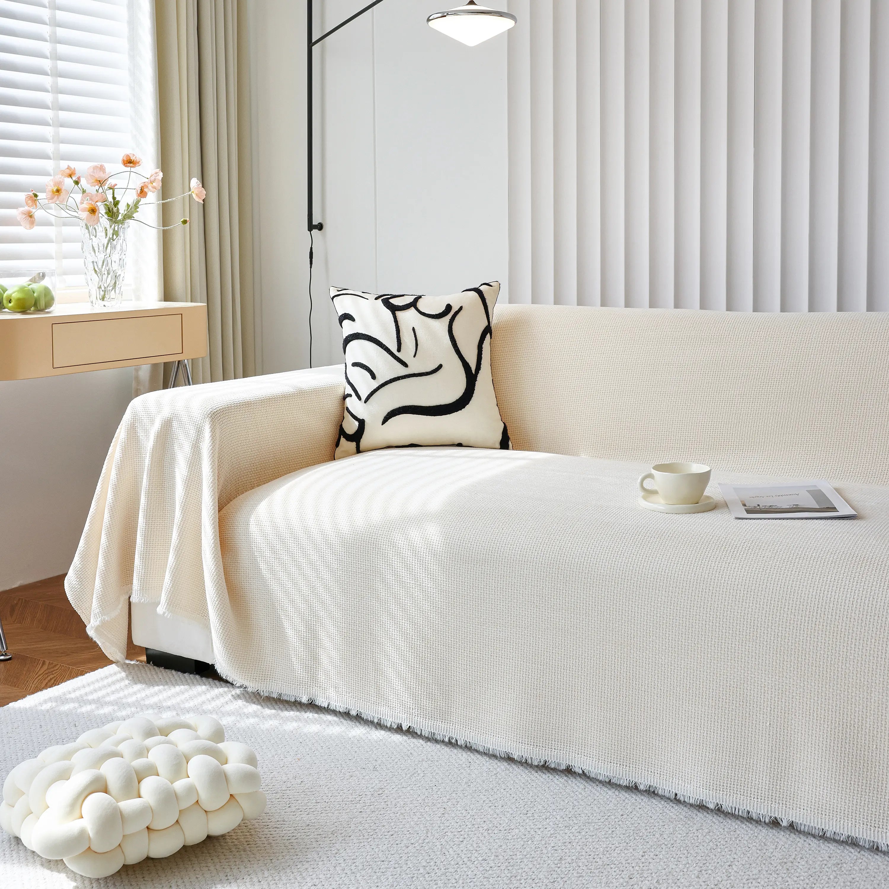 Chenille Thickened Solid Couch Blanket Throws, Reversible Couch Covers For Sectional Couches