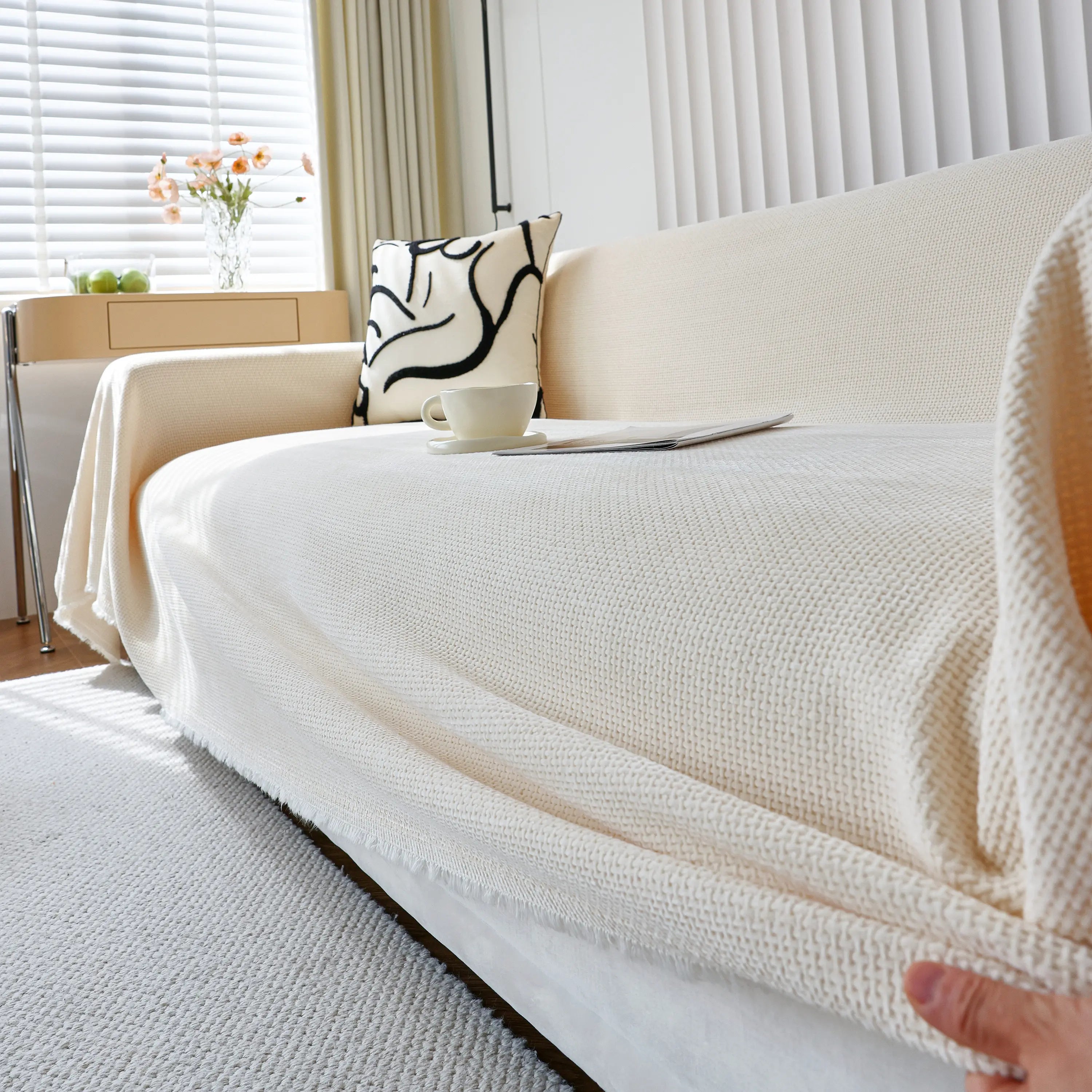 Chenille Thickened Solid Couch Blanket Throws, Reversible Couch Covers For Sectional Couches