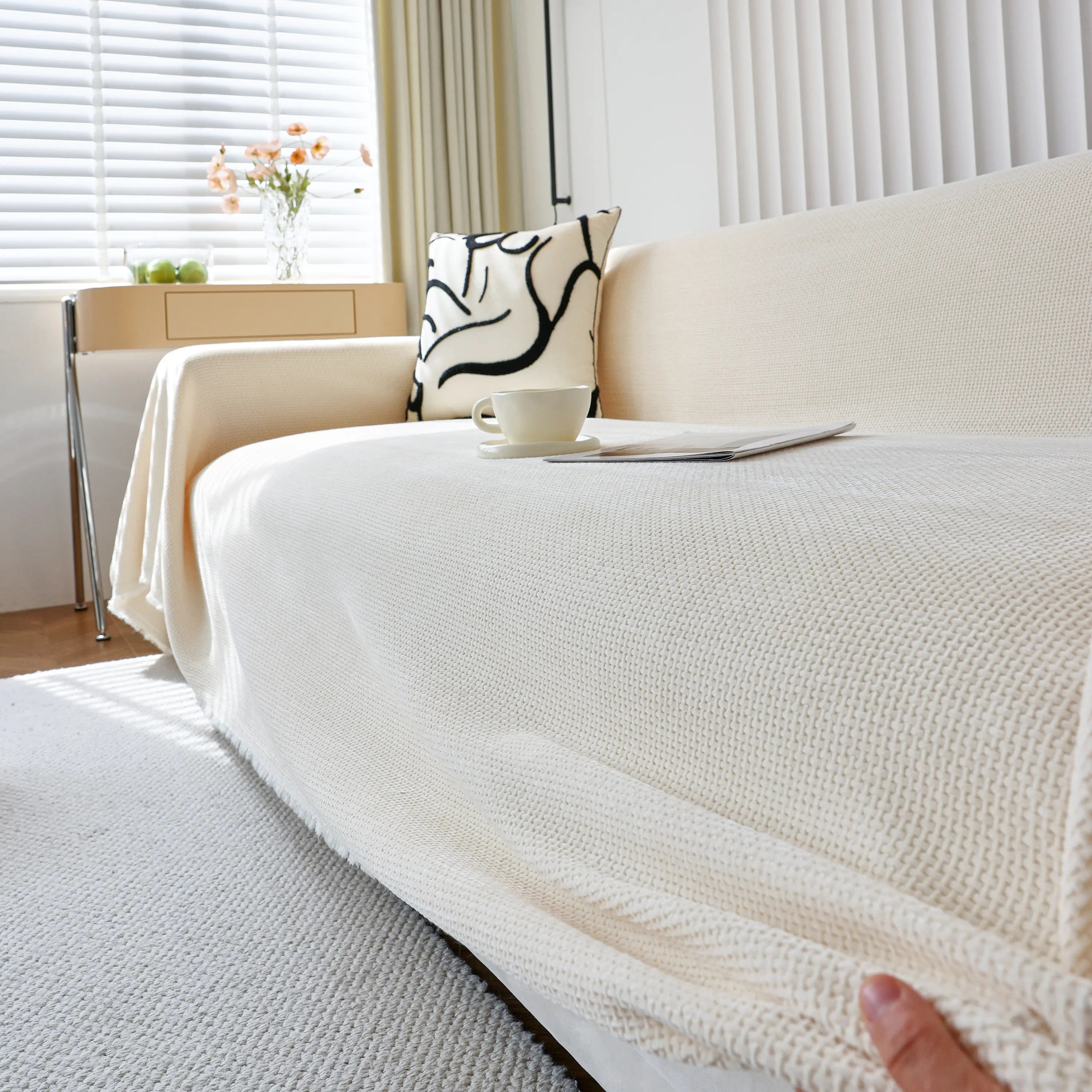 Chenille Thickened Solid Couch Blanket Throws, Reversible Couch Covers For Sectional Couches