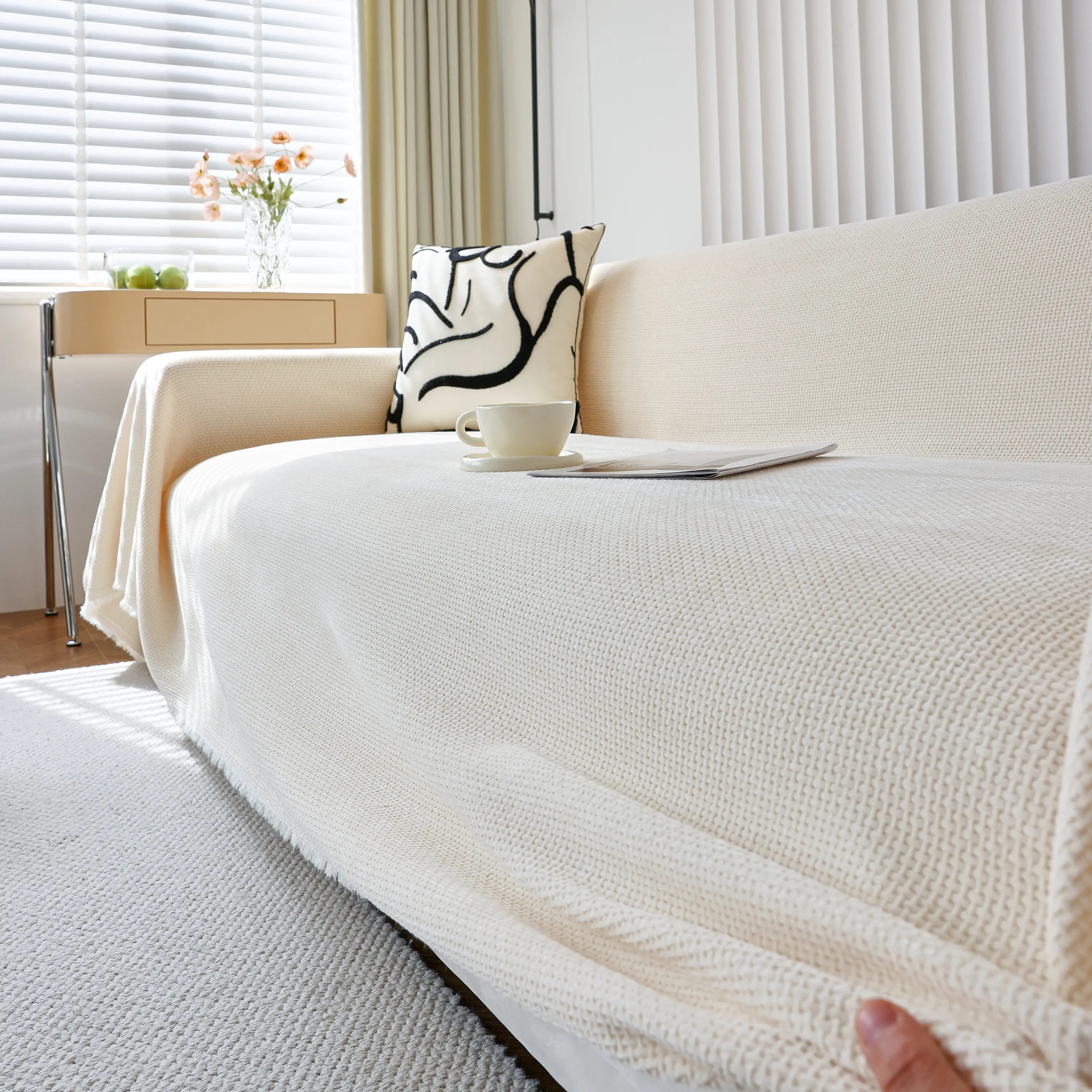 Chenille Thickened Solid Couch Blanket Throws, Reversible Couch Covers For Sectional Couches