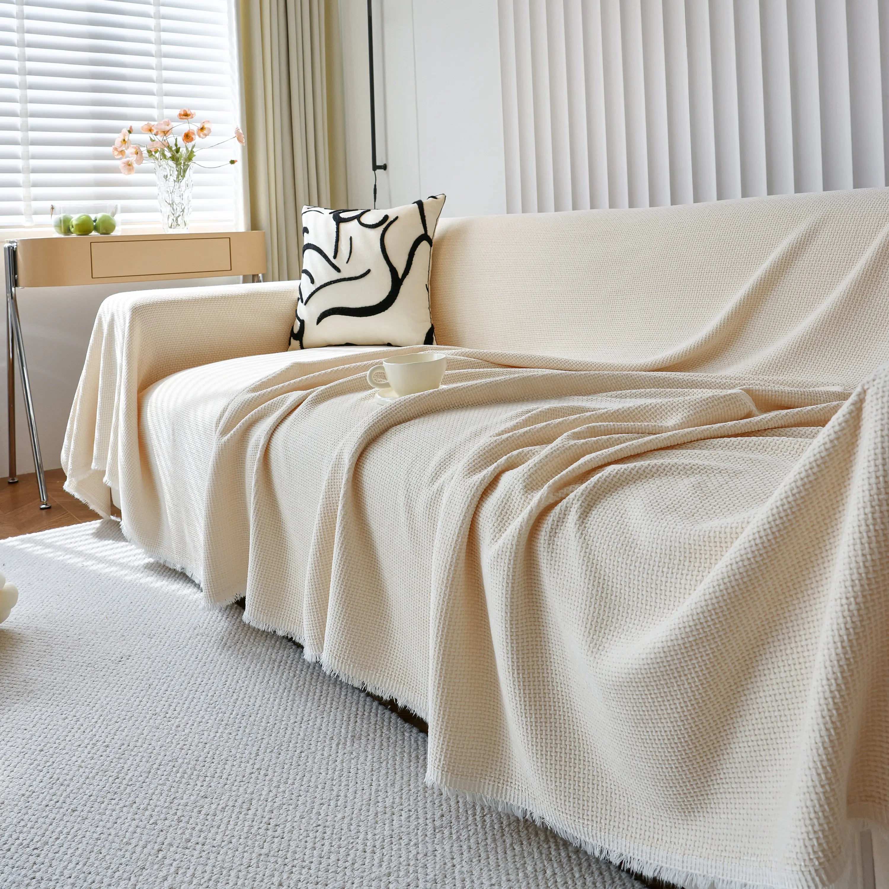 Chenille Thickened Solid Couch Blanket Throws, Reversible Couch Covers For Sectional Couches