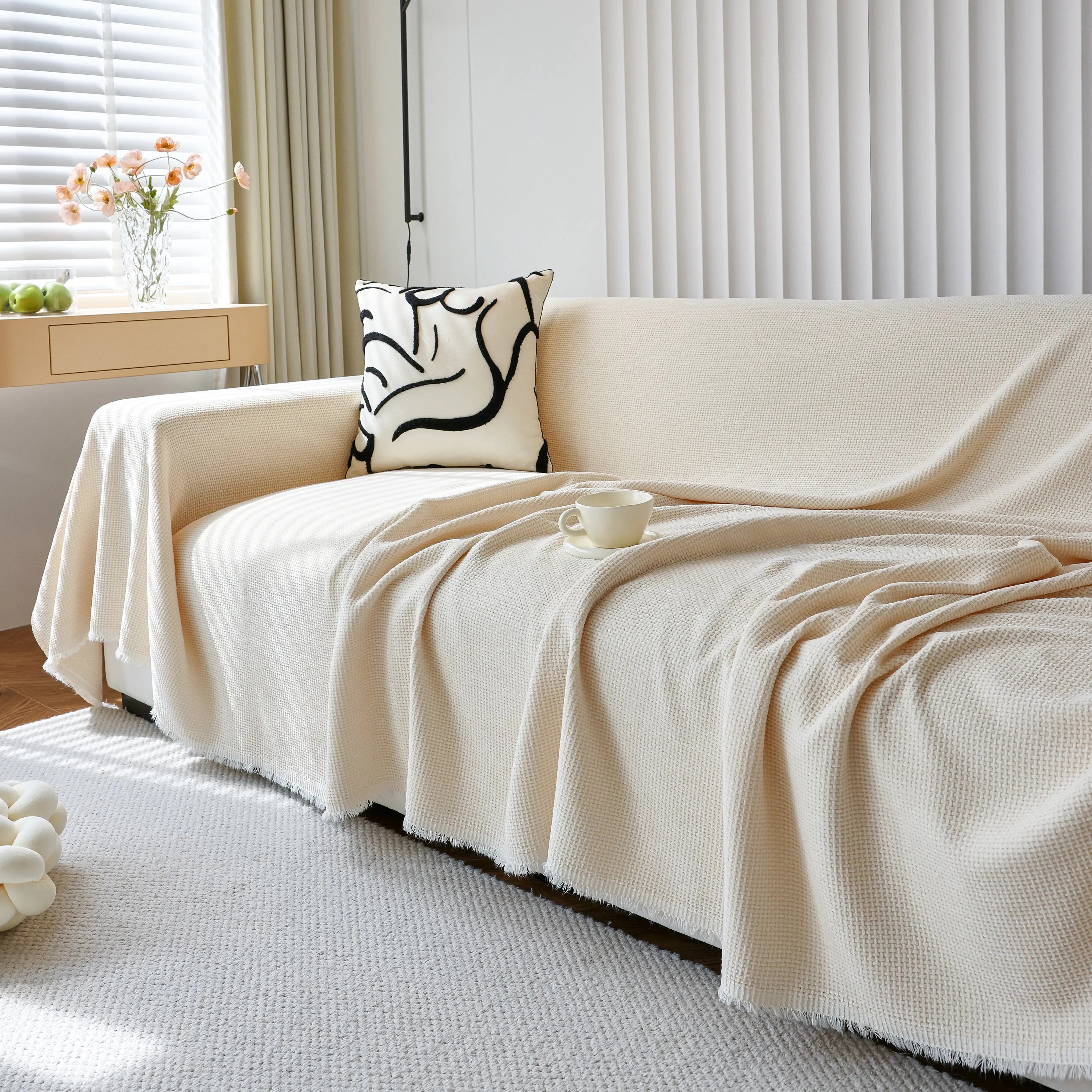 Chenille Thickened Solid Couch Blanket Throws, Reversible Couch Covers For Sectional Couches