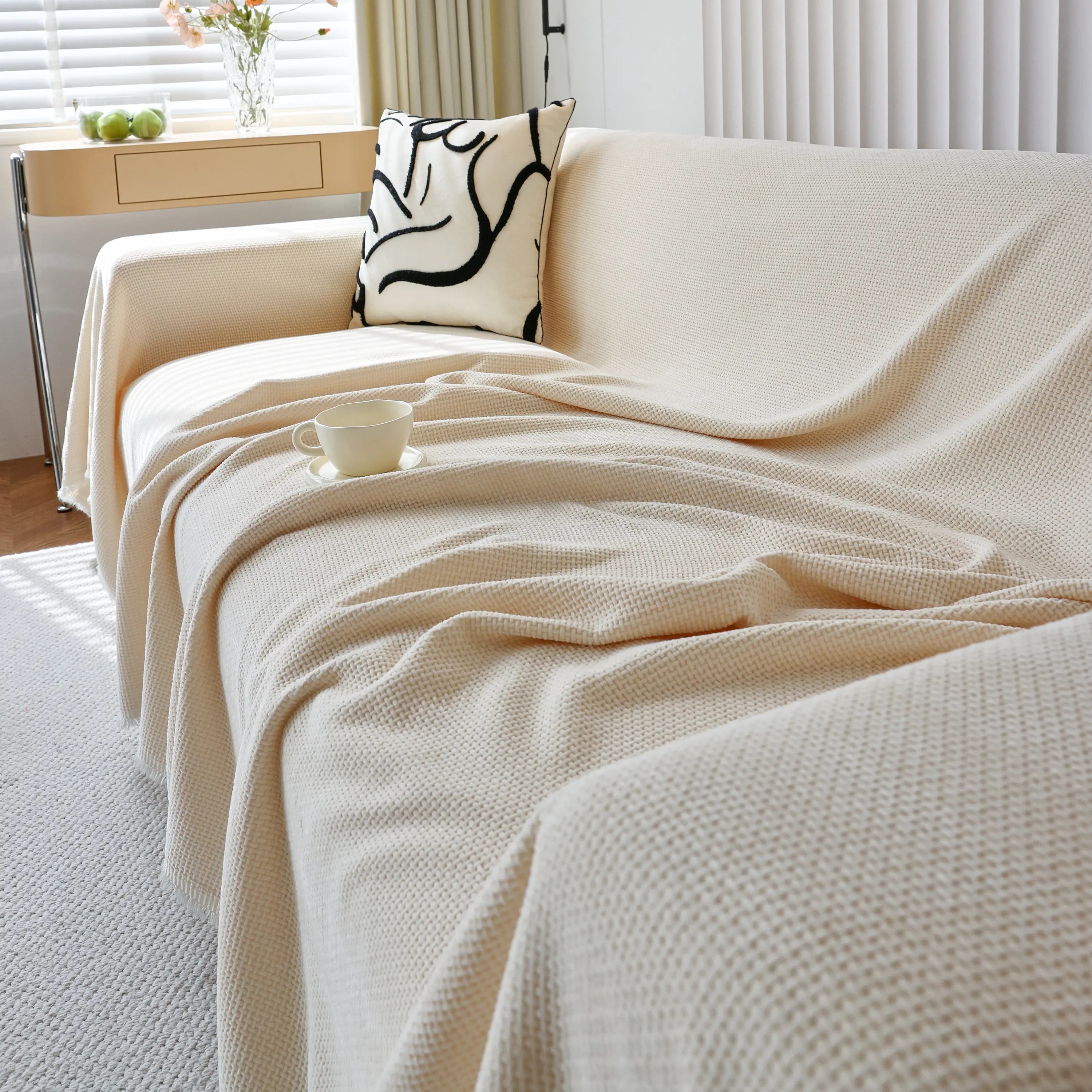 Chenille Thickened Solid Couch Blanket Throws, Reversible Couch Covers For Sectional Couches