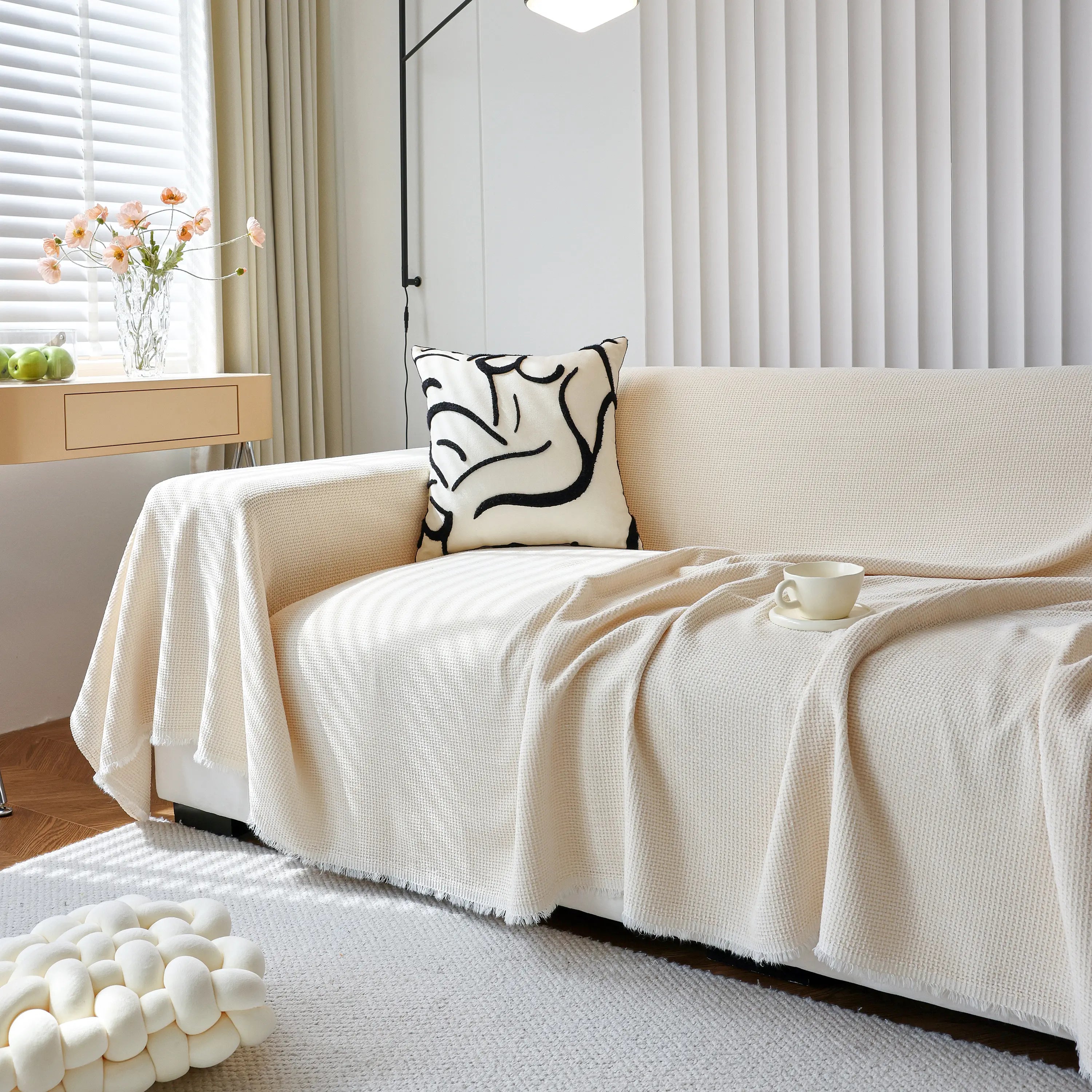 Chenille Thickened Solid Couch Blanket Throws, Reversible Couch Covers For Sectional Couches