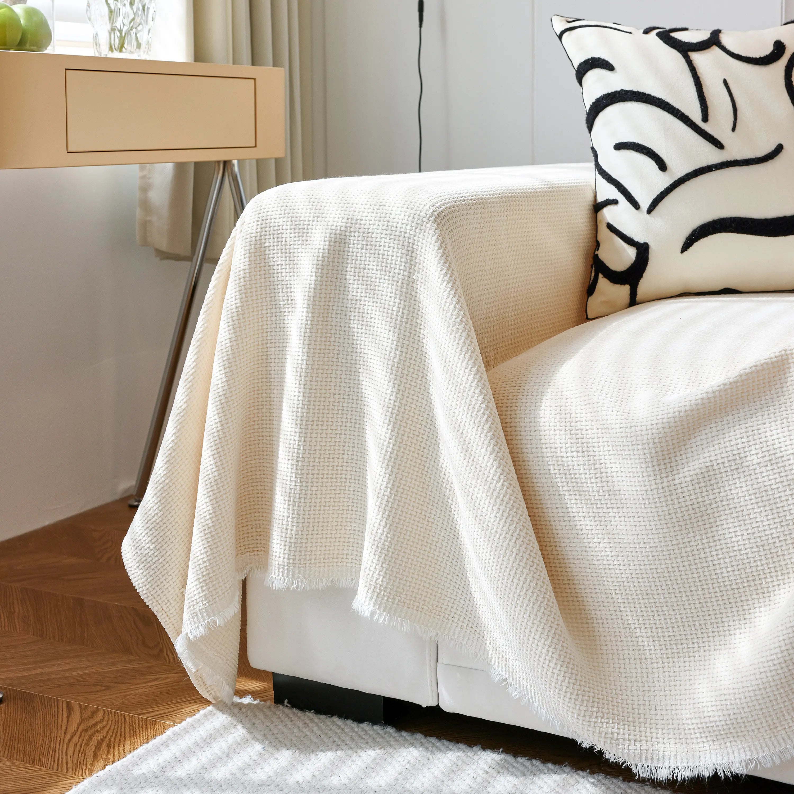 Chenille Thickened Solid Couch Blanket Throws, Reversible Couch Covers For Sectional Couches