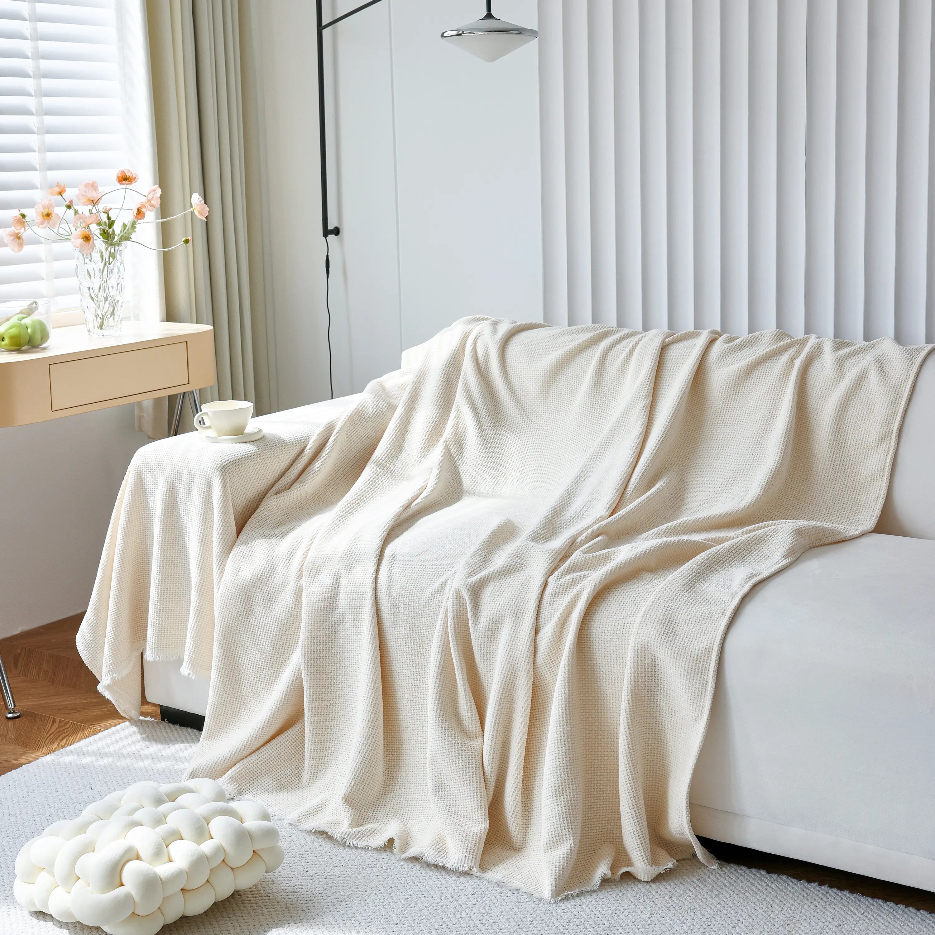 Chenille Thickened Solid Couch Blanket Throws, Reversible Couch Covers For Sectional Couches