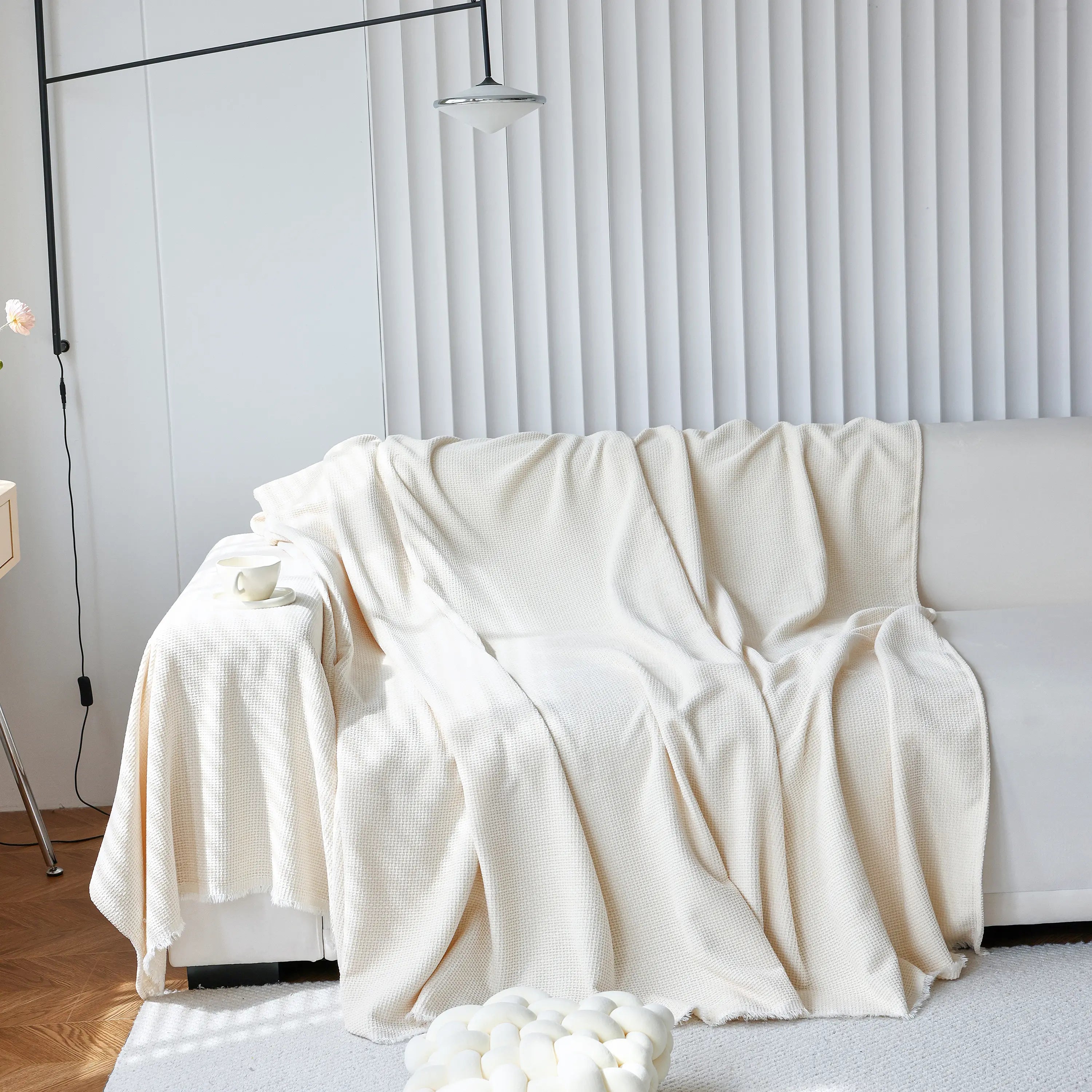 Chenille Thickened Solid Couch Blanket Throws, Reversible Couch Covers For Sectional Couches