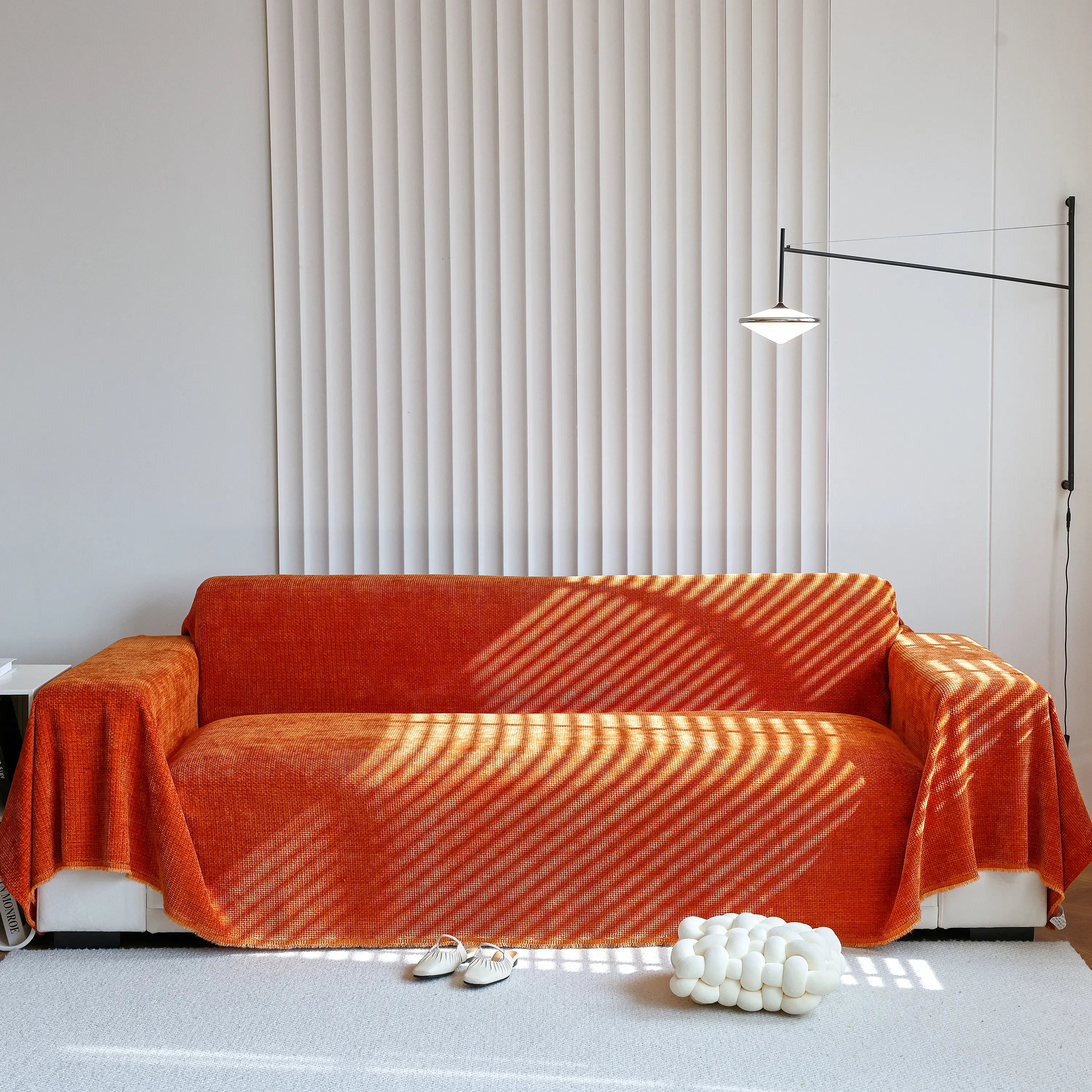 Chenille Thickened Solid Couch Blanket Throws, Reversible Couch Covers For Sectional Couches