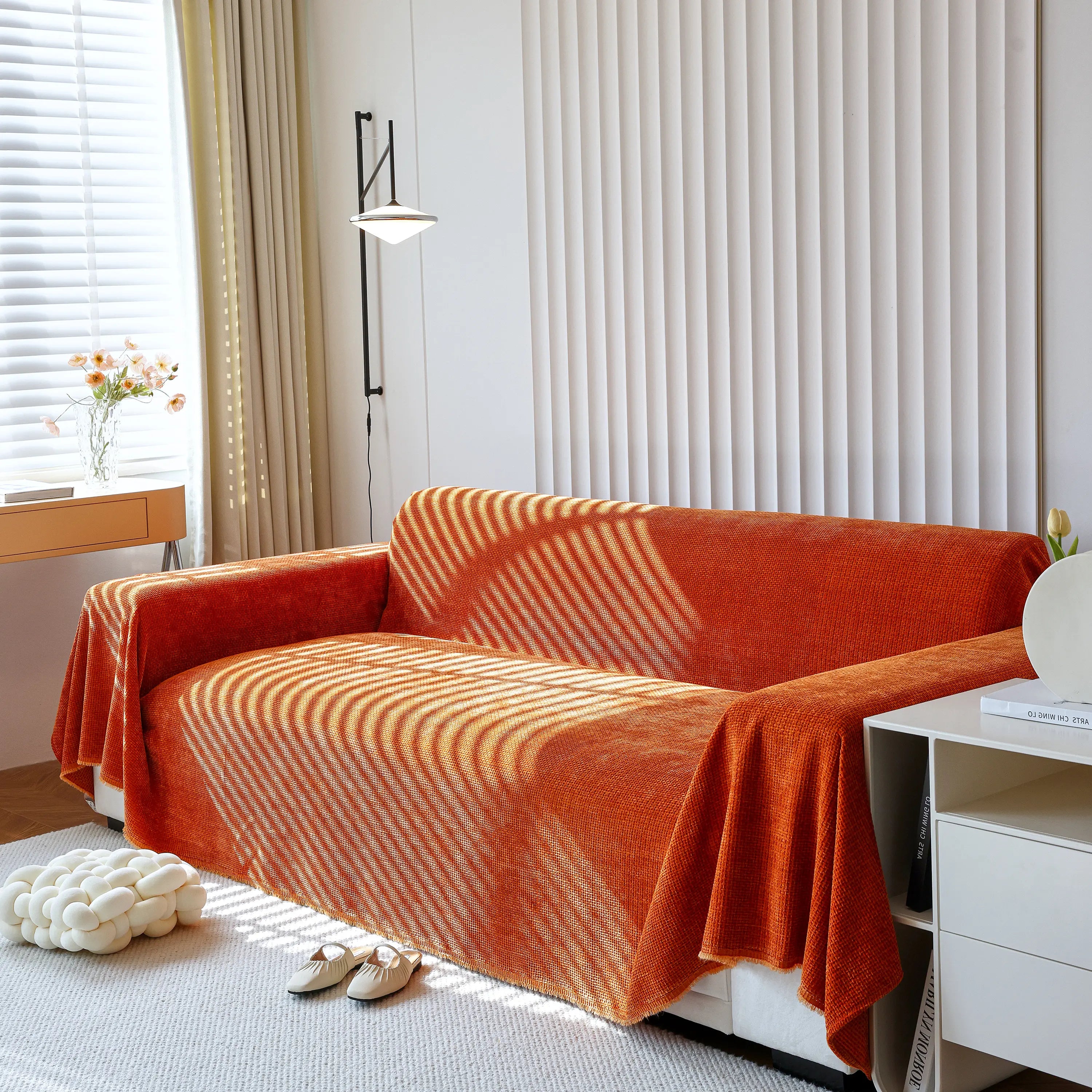 Chenille Thickened Solid Couch Blanket Throws, Reversible Couch Covers For Sectional Couches