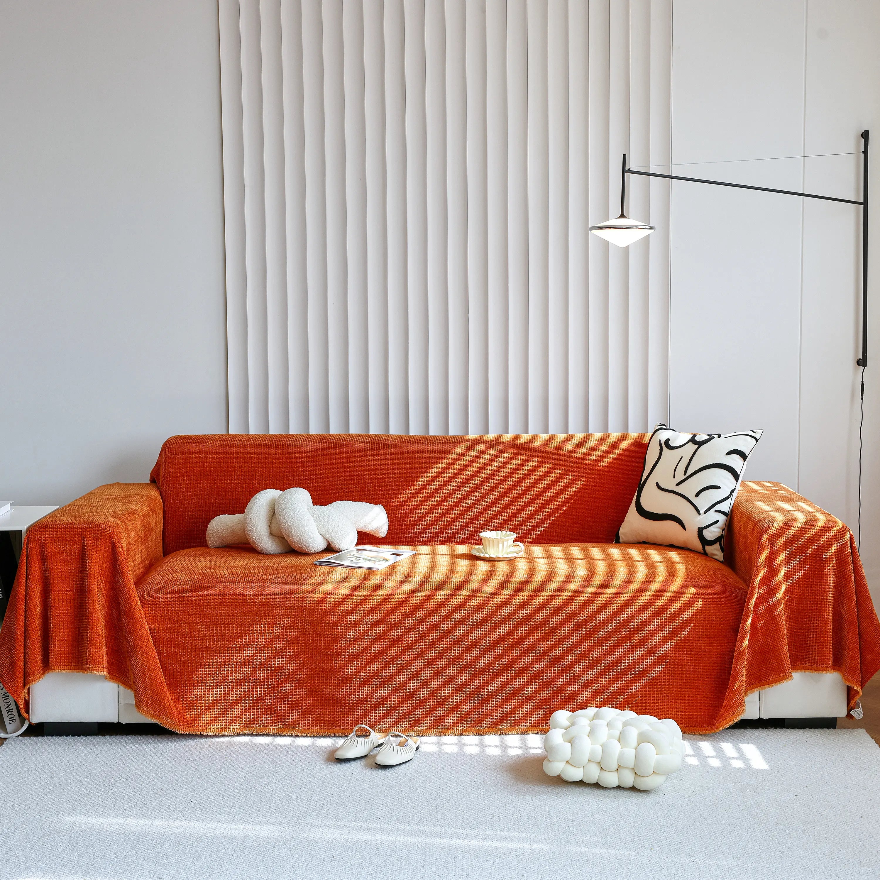 Chenille Thickened Solid Couch Blanket Throws, Reversible Couch Covers For Sectional Couches