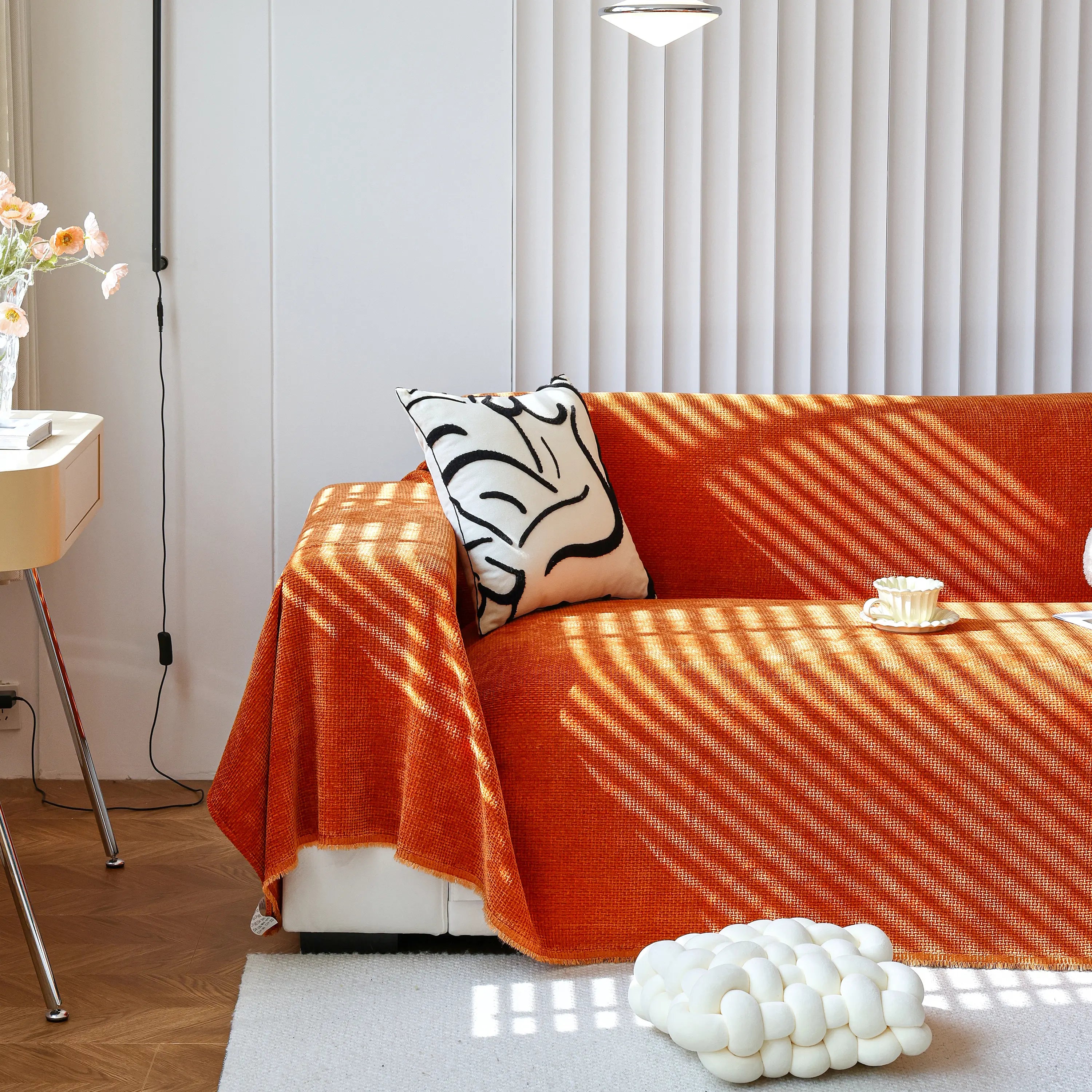 Chenille Thickened Solid Couch Blanket Throws, Reversible Couch Covers For Sectional Couches