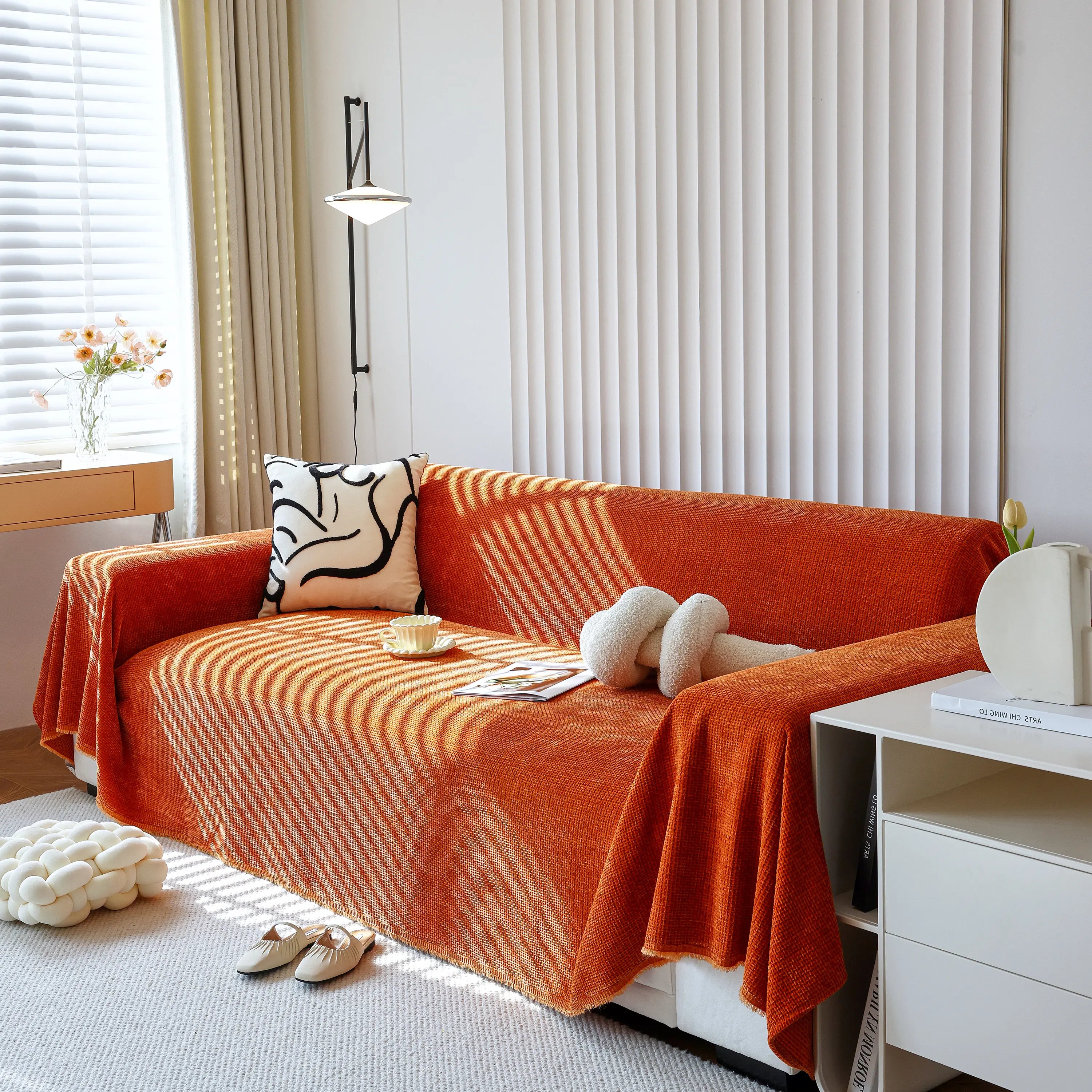 Chenille Thickened Solid Couch Blanket Throws, Reversible Couch Covers For Sectional Couches