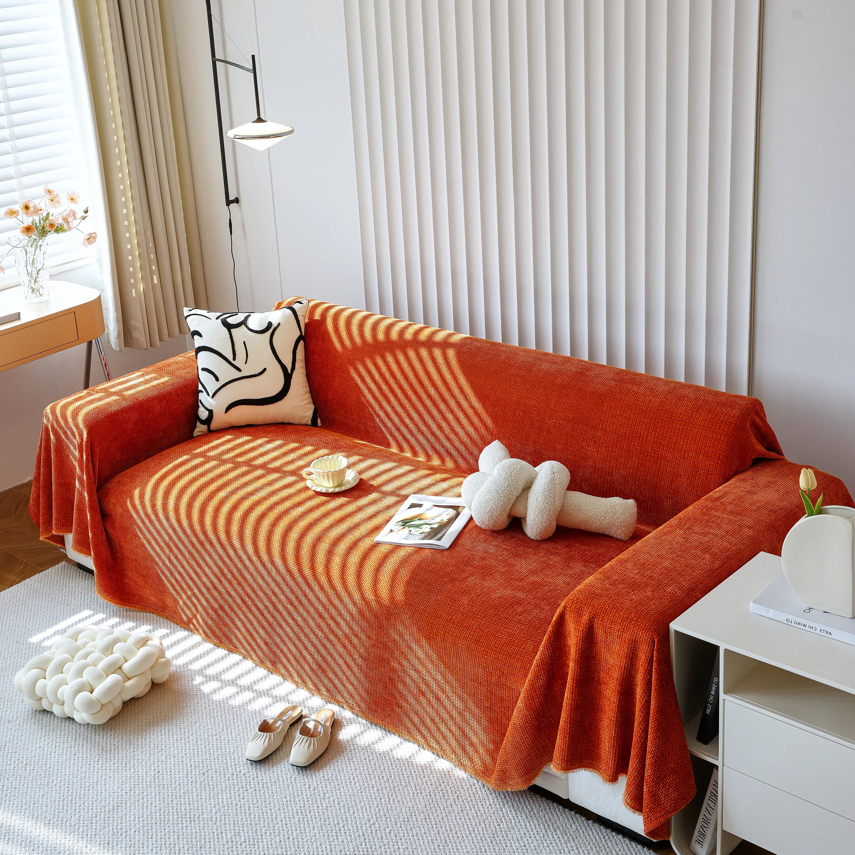 Chenille Thickened Solid Couch Blanket Throws, Reversible Couch Covers For Sectional Couches