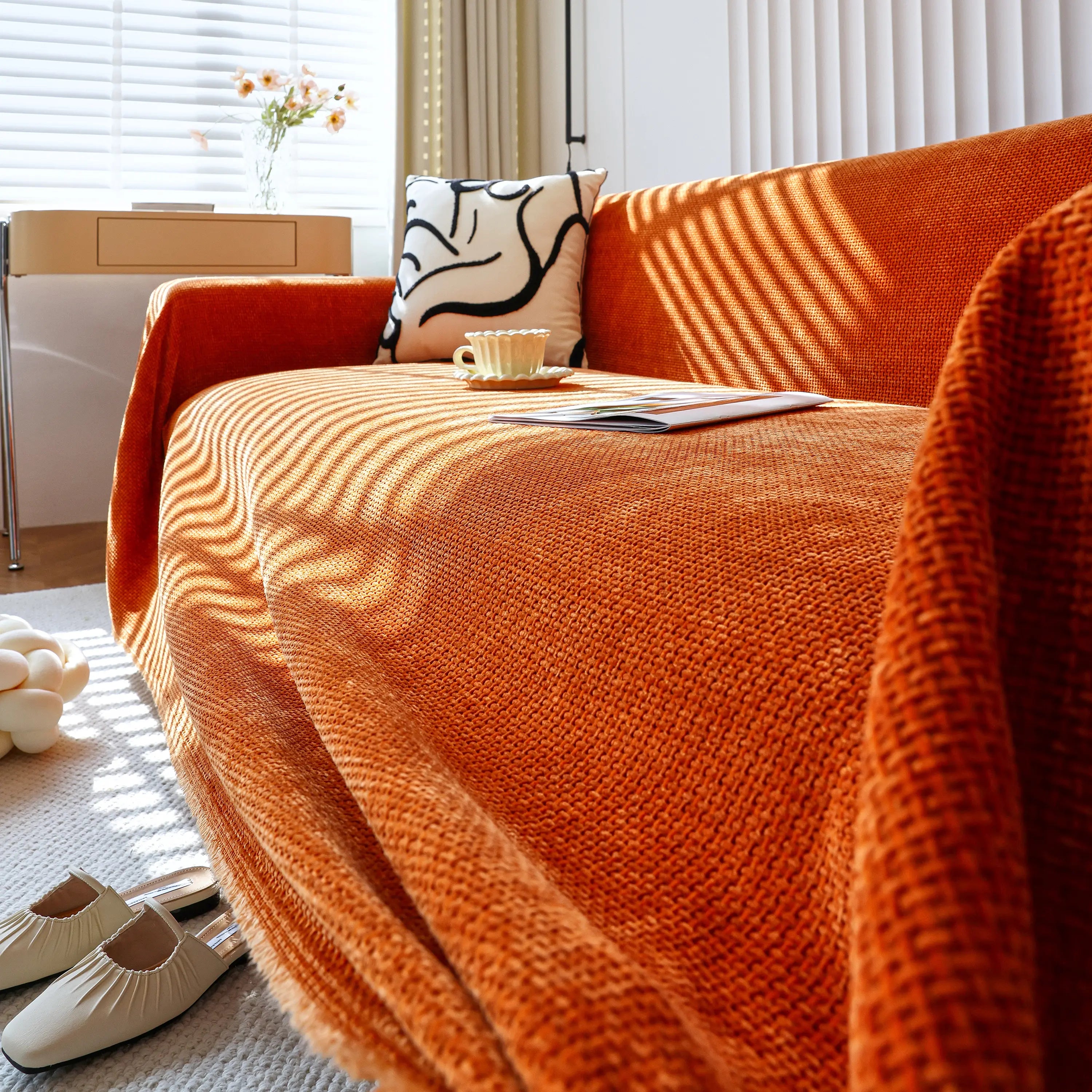 Chenille Thickened Solid Couch Blanket Throws, Reversible Couch Covers For Sectional Couches