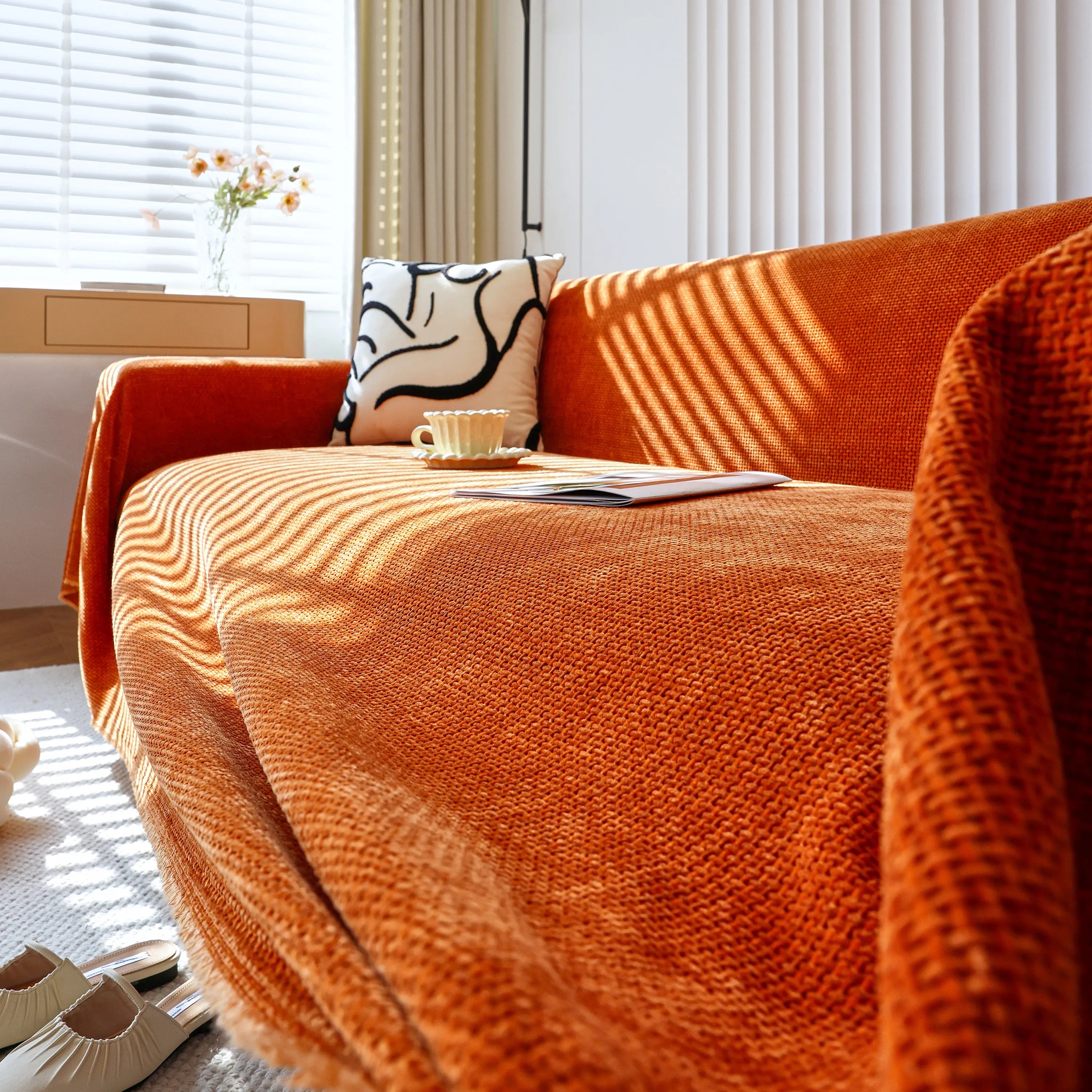 Chenille Thickened Solid Couch Blanket Throws, Reversible Couch Covers For Sectional Couches