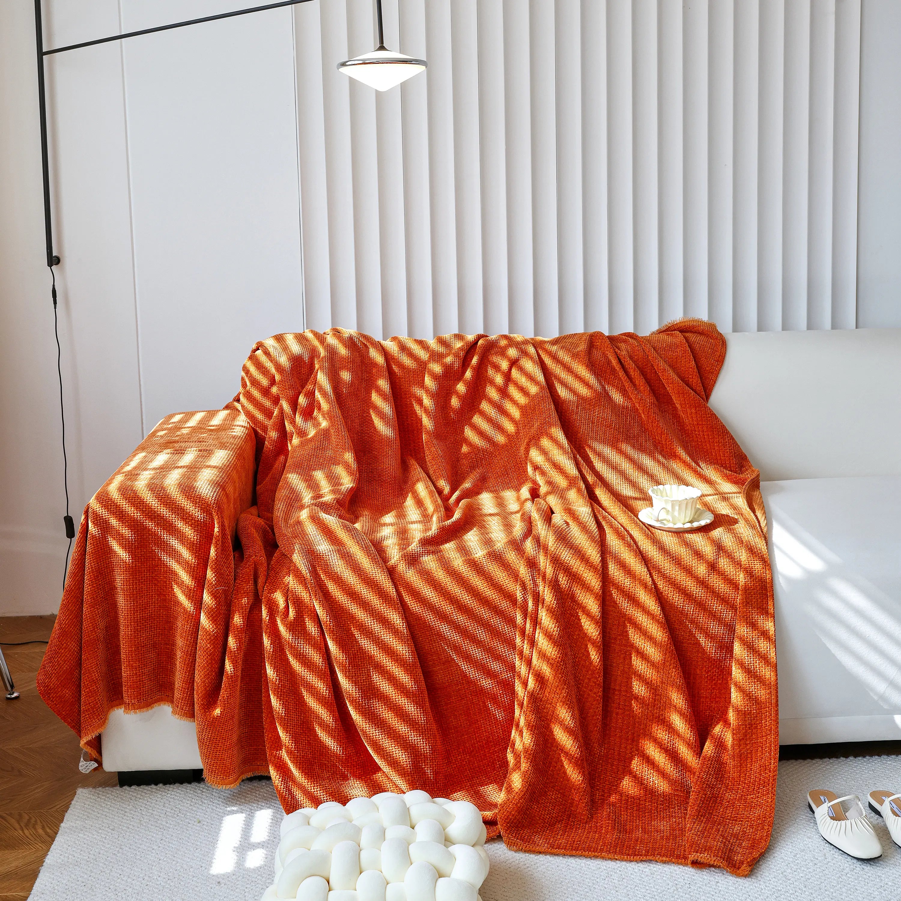 Chenille Thickened Solid Couch Blanket Throws, Reversible Couch Covers For Sectional Couches