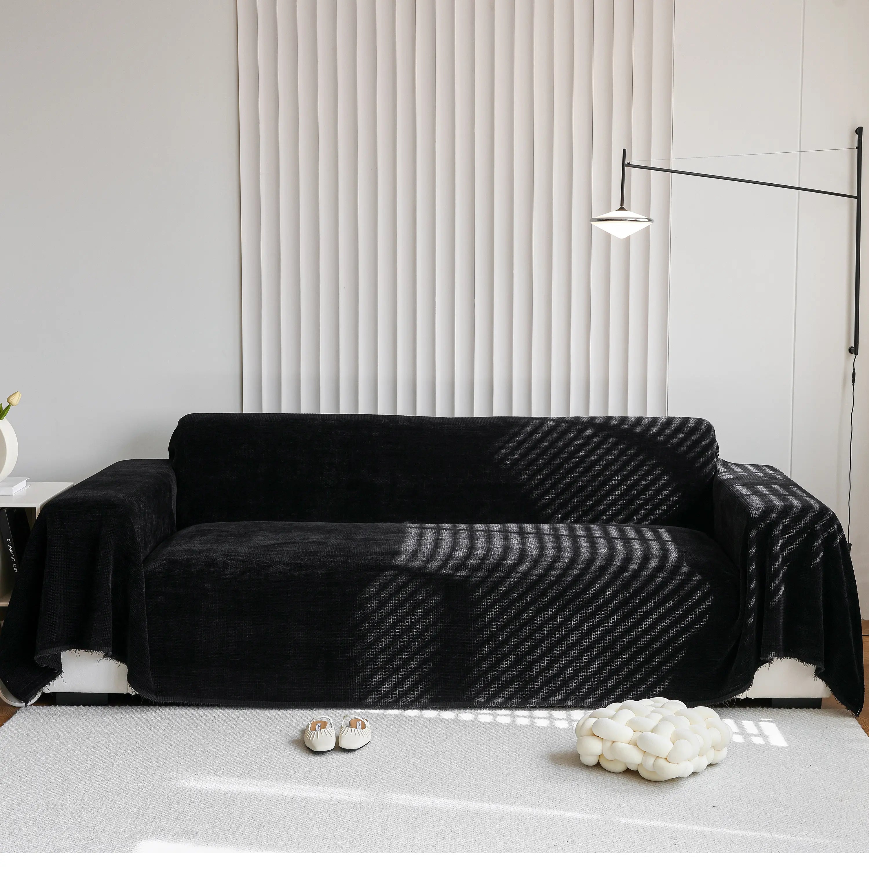 Chenille Thickened Solid Couch Blanket Throws, Reversible Couch Covers For Sectional Couches