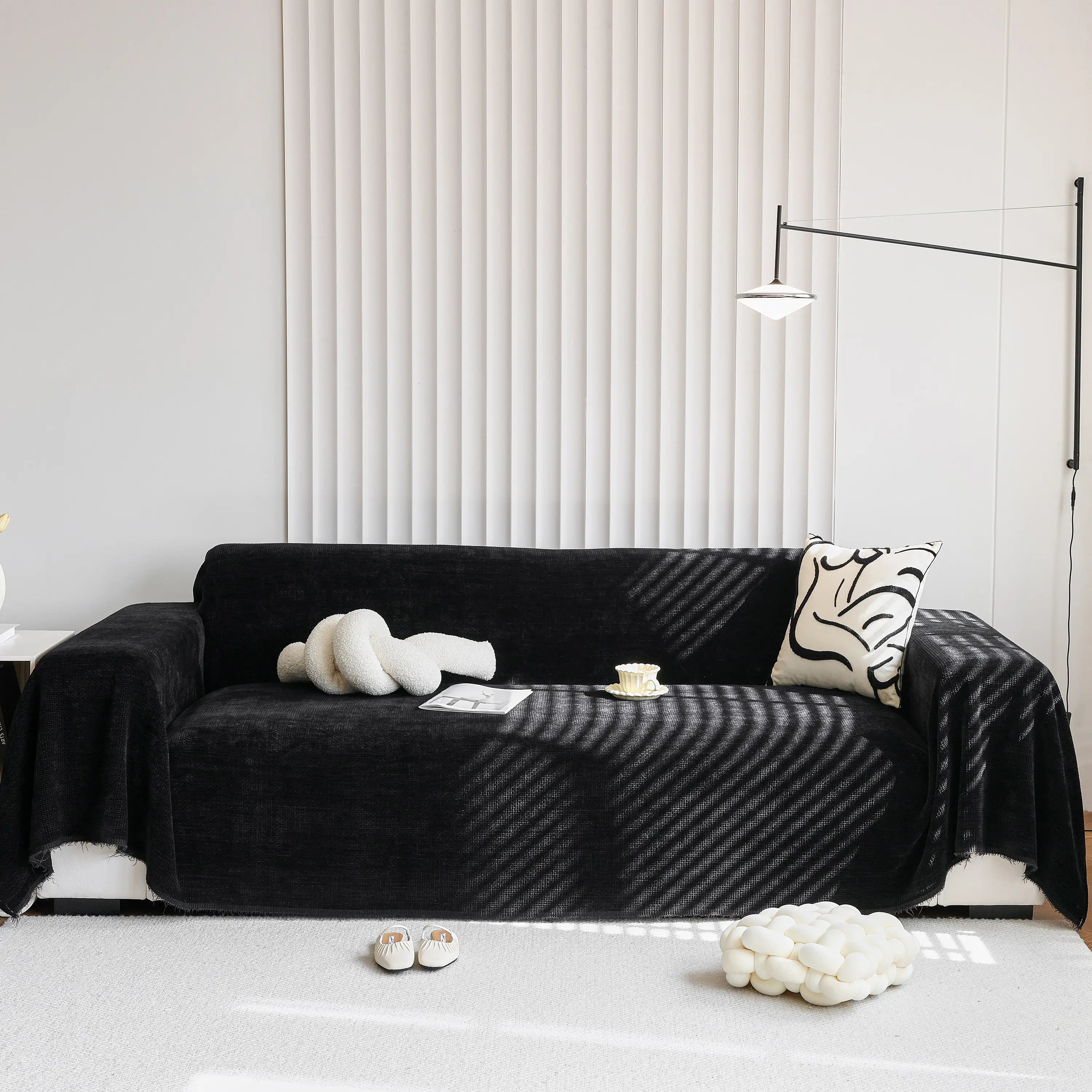Chenille Thickened Solid Couch Blanket Throws, Reversible Couch Covers For Sectional Couches
