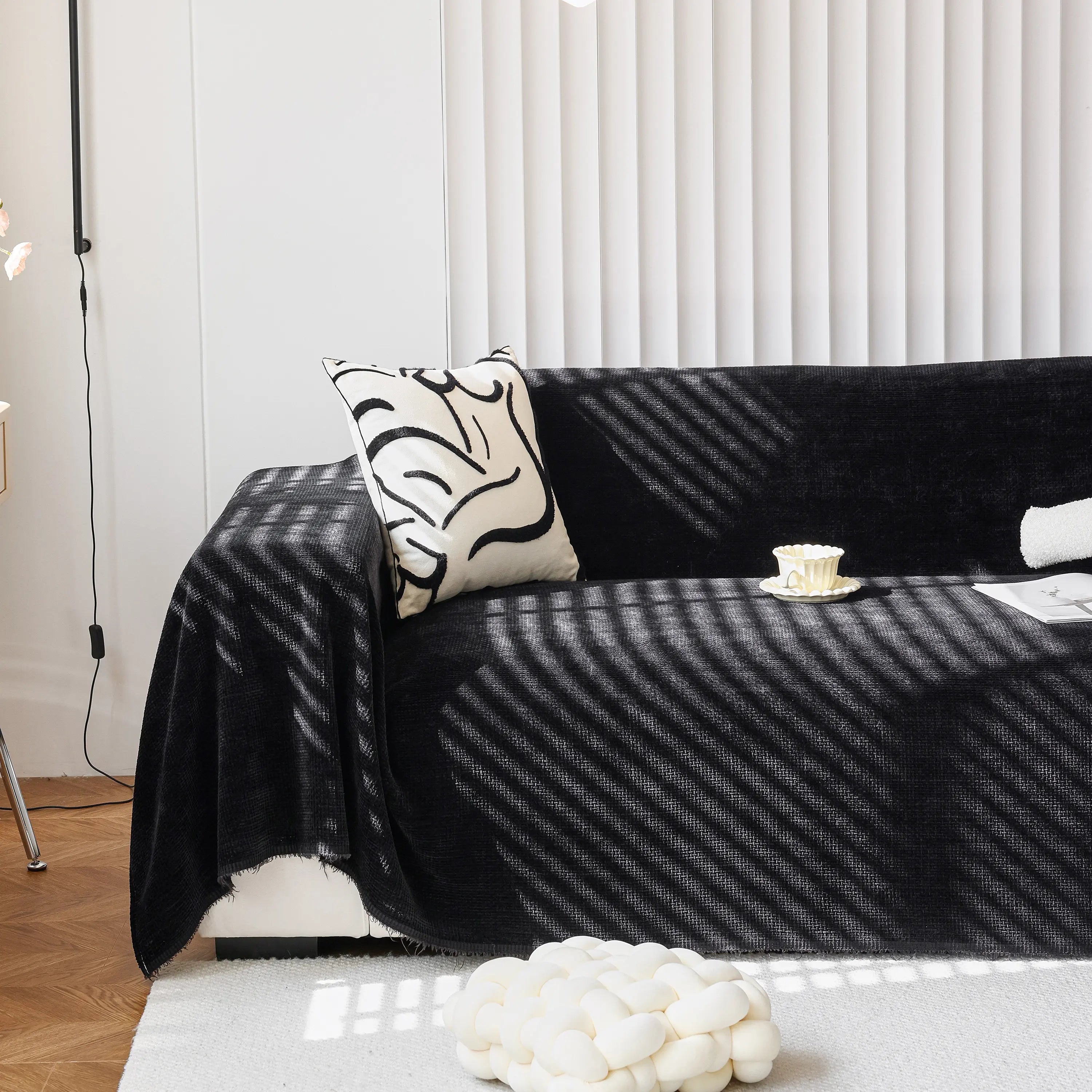 Chenille Thickened Solid Couch Blanket Throws, Reversible Couch Covers For Sectional Couches