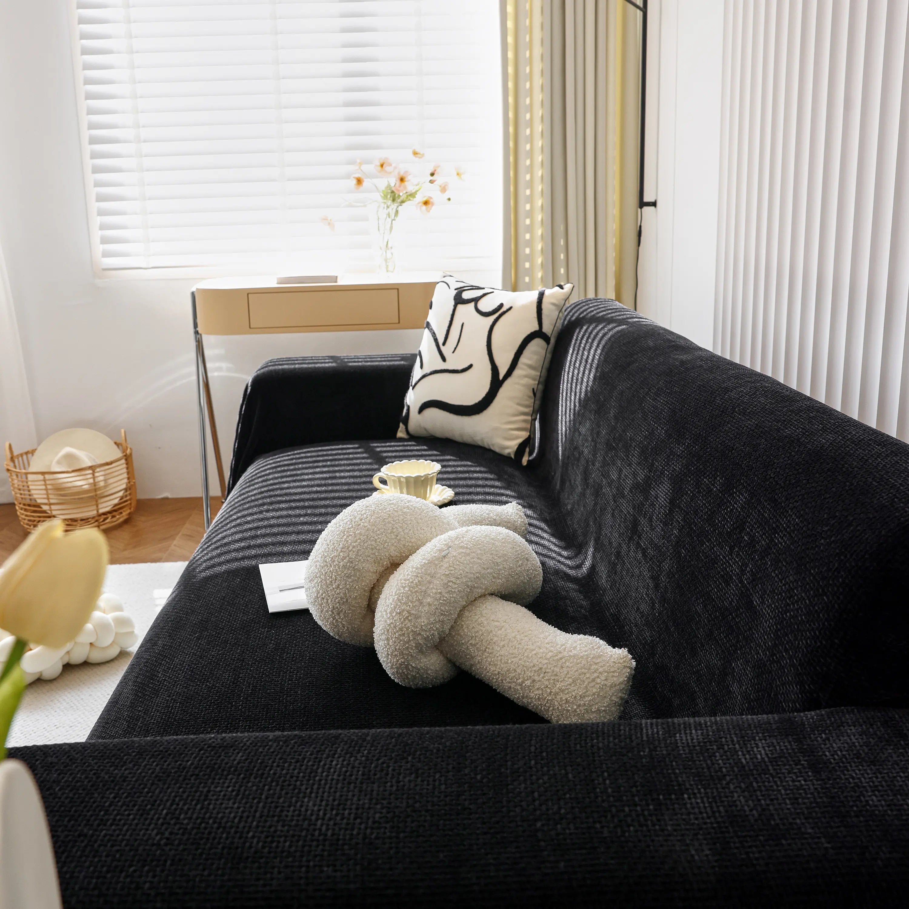Chenille Thickened Solid Couch Blanket Throws, Reversible Couch Covers For Sectional Couches
