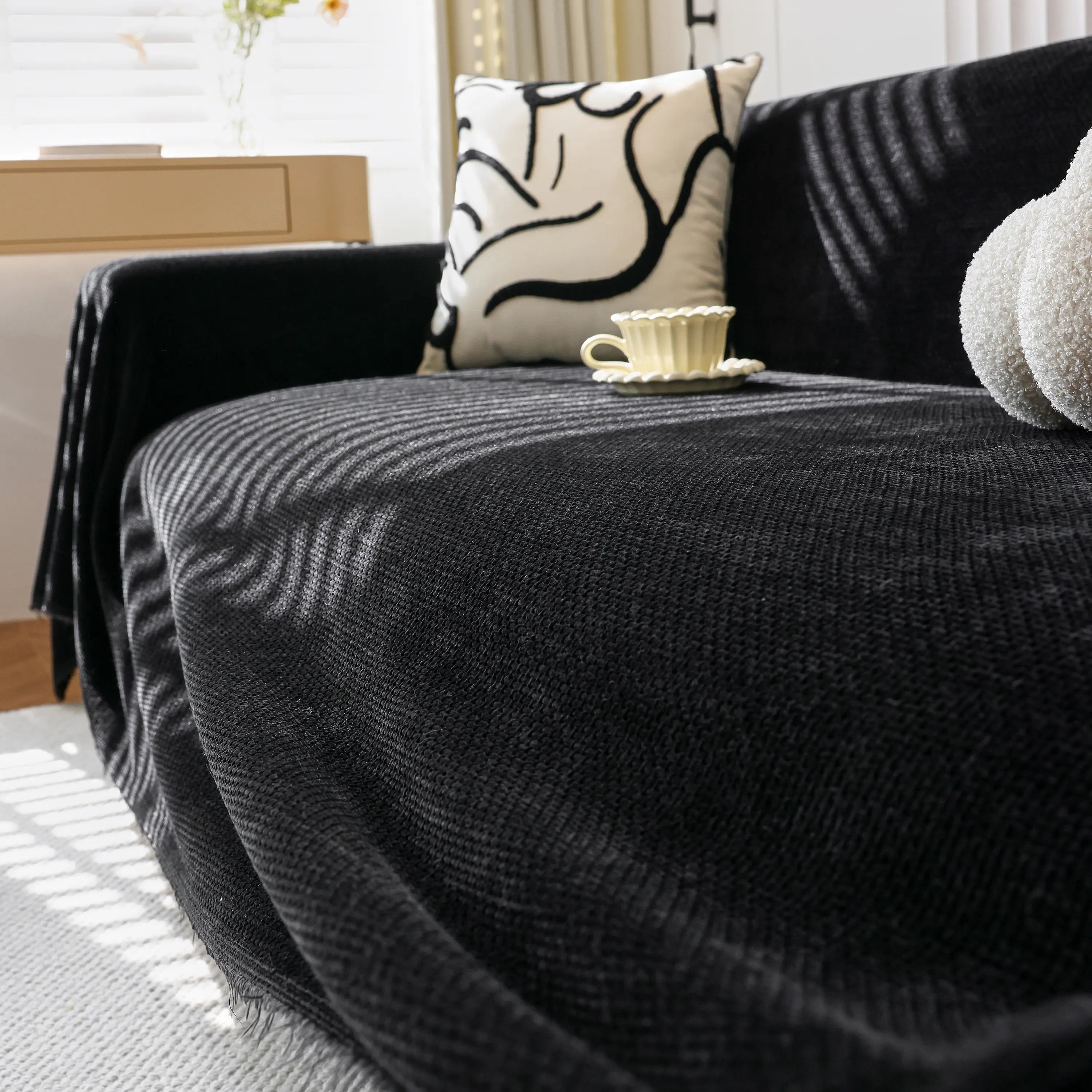 Chenille Thickened Solid Couch Blanket Throws, Reversible Couch Covers For Sectional Couches