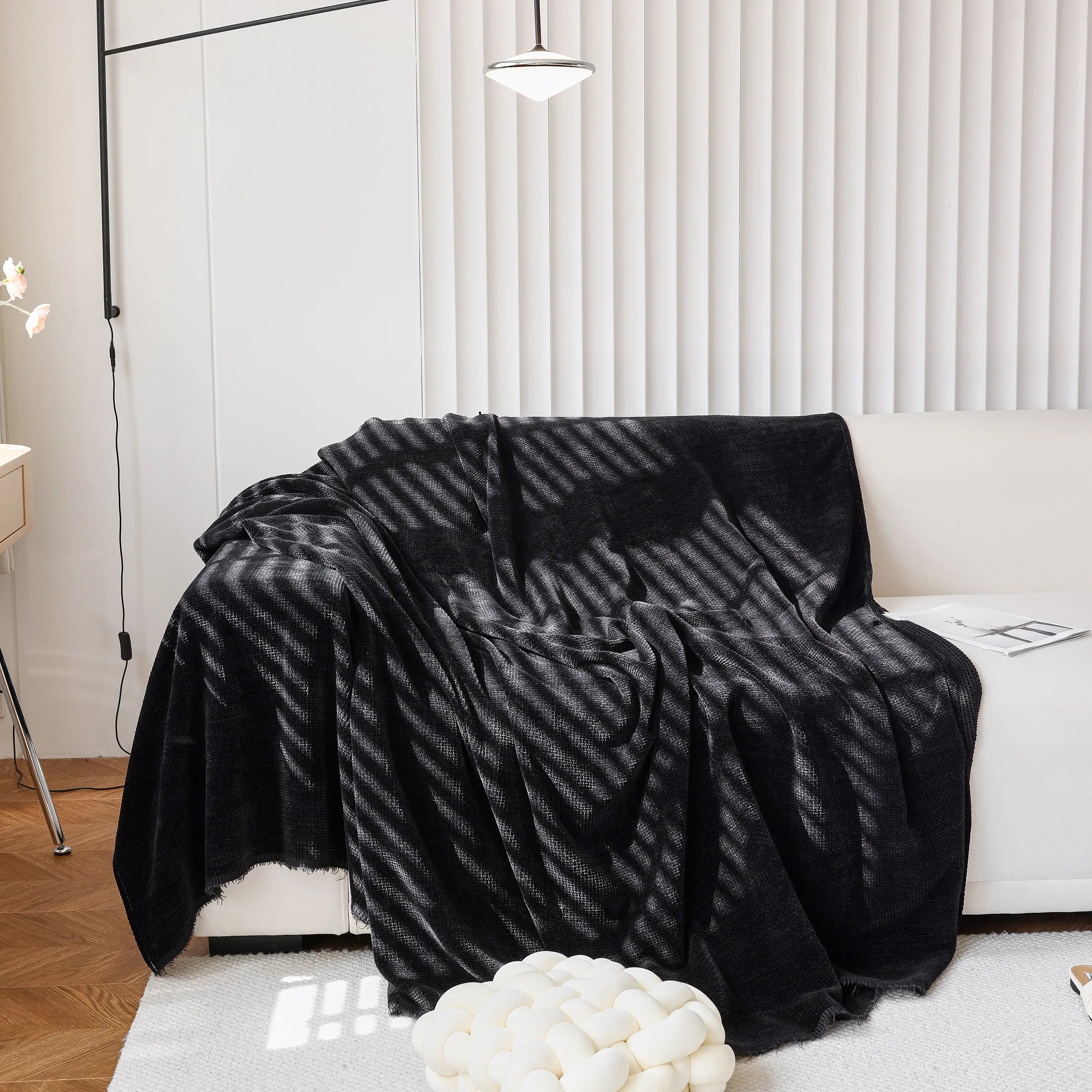 Chenille Thickened Solid Couch Blanket Throws, Reversible Couch Covers For Sectional Couches