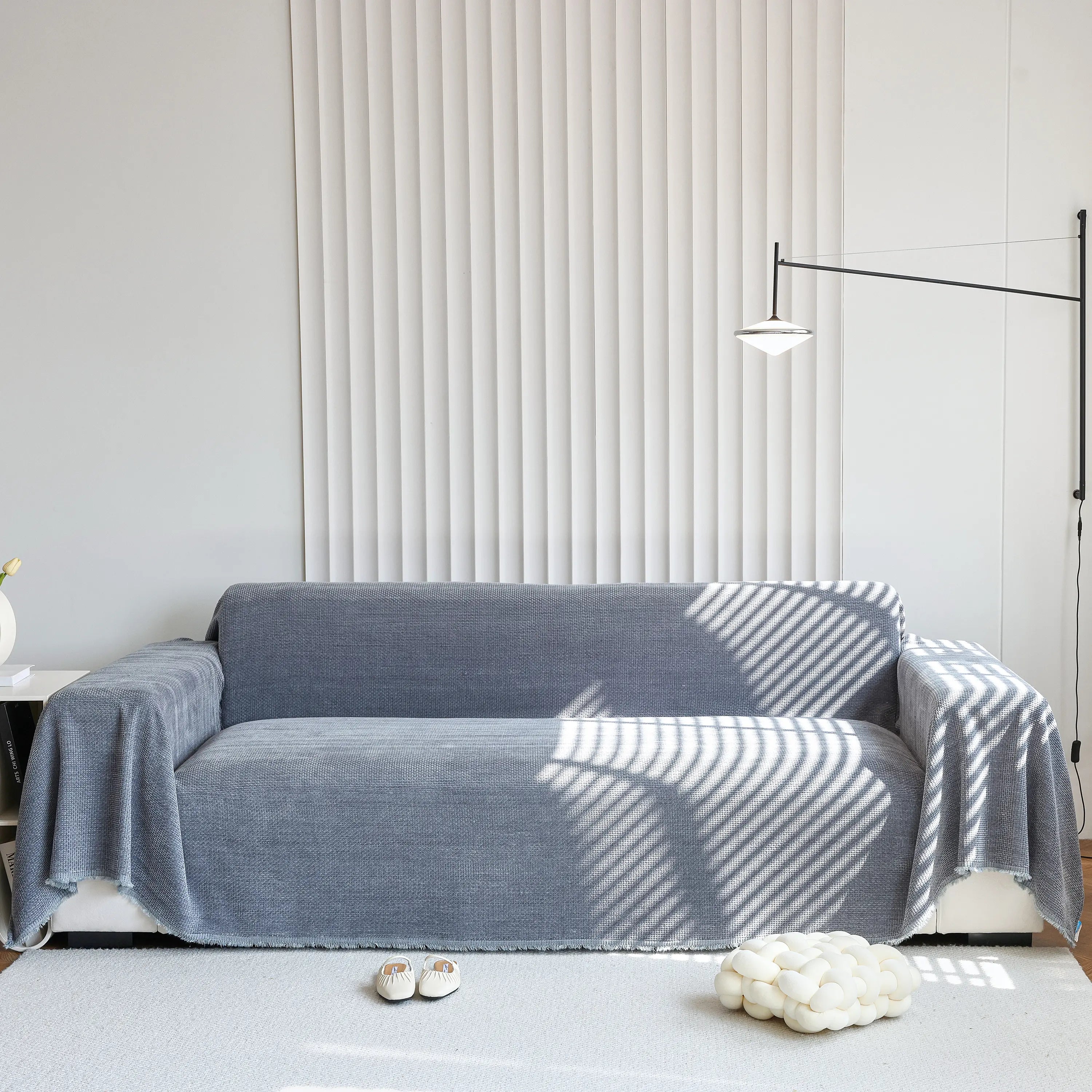 Chenille Thickened Solid Couch Blanket Throws, Reversible Couch Covers For Sectional Couches