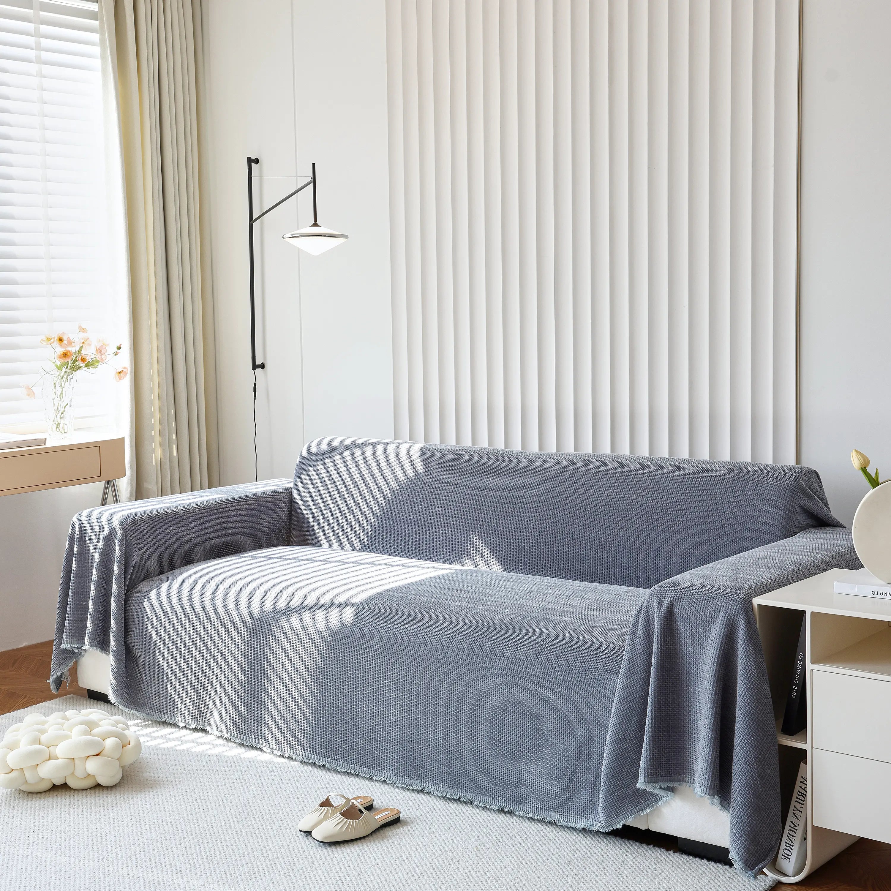 Chenille Thickened Solid Couch Blanket Throws, Reversible Couch Covers For Sectional Couches