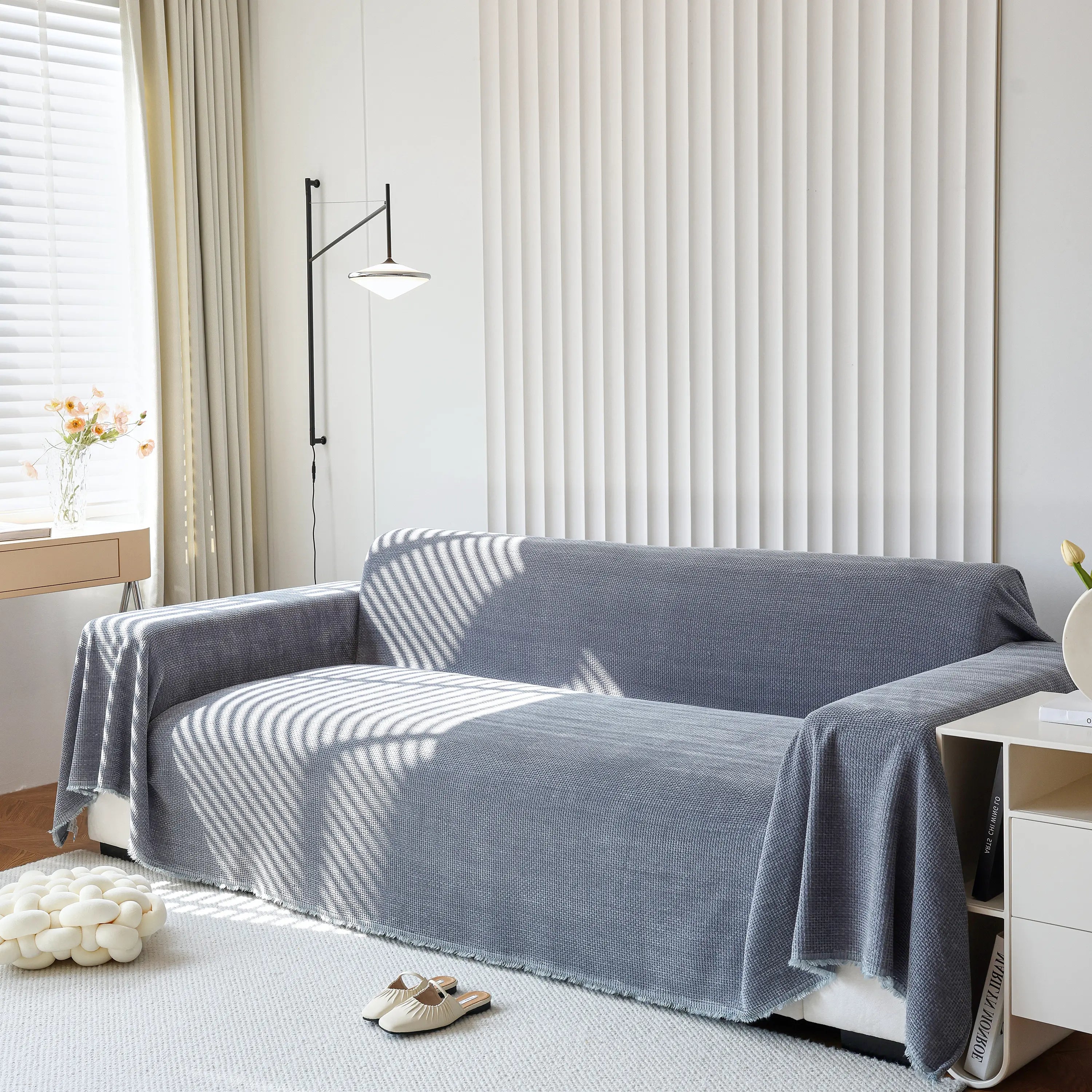 Chenille Thickened Solid Couch Blanket Throws, Reversible Couch Covers For Sectional Couches