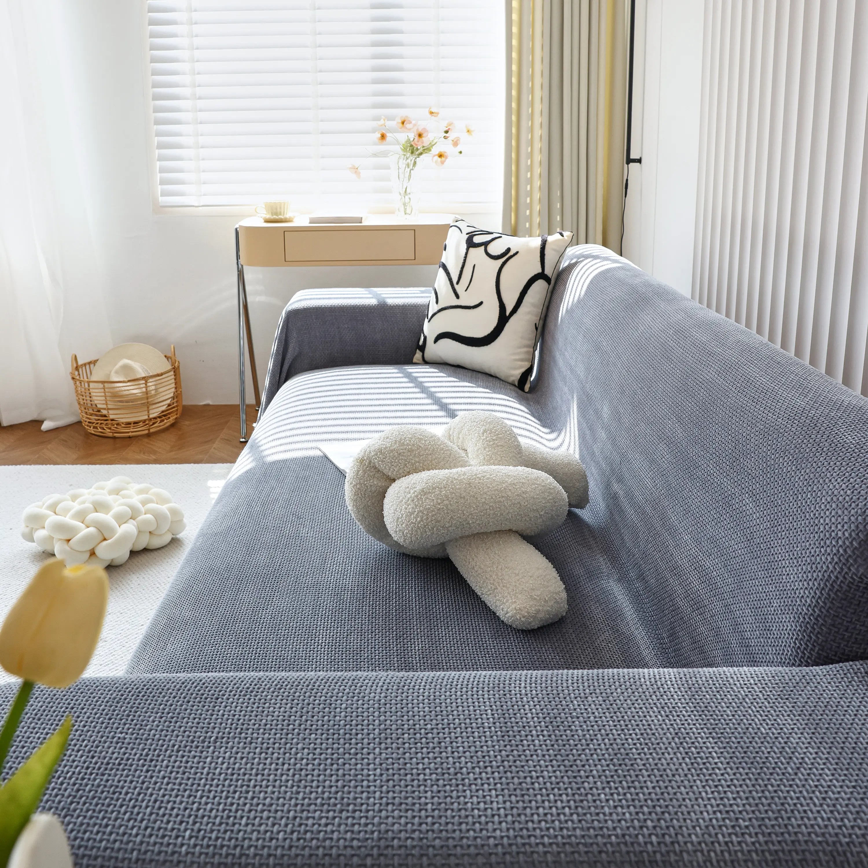 Chenille Thickened Solid Couch Blanket Throws, Reversible Couch Covers For Sectional Couches