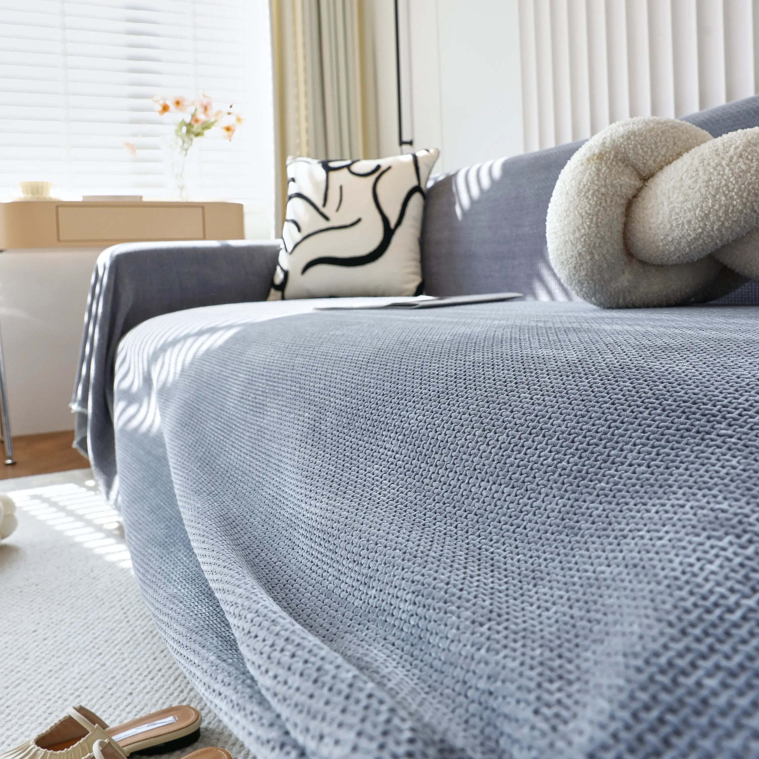 Chenille Thickened Solid Couch Blanket Throws, Reversible Couch Covers For Sectional Couches
