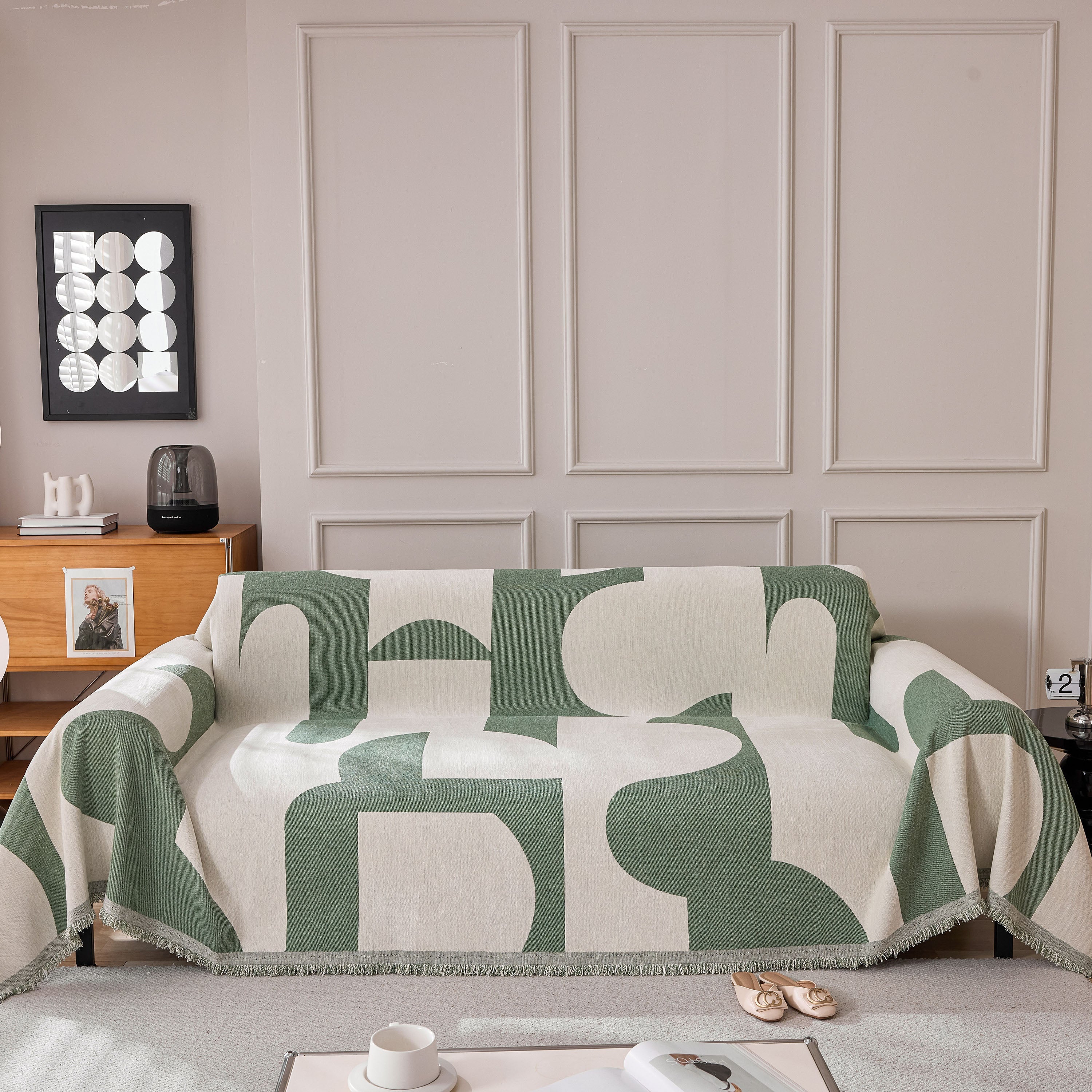 Modern Abstract Chenille Sofa Cover, Large Soft Throw Blanket With Tassels For Couch