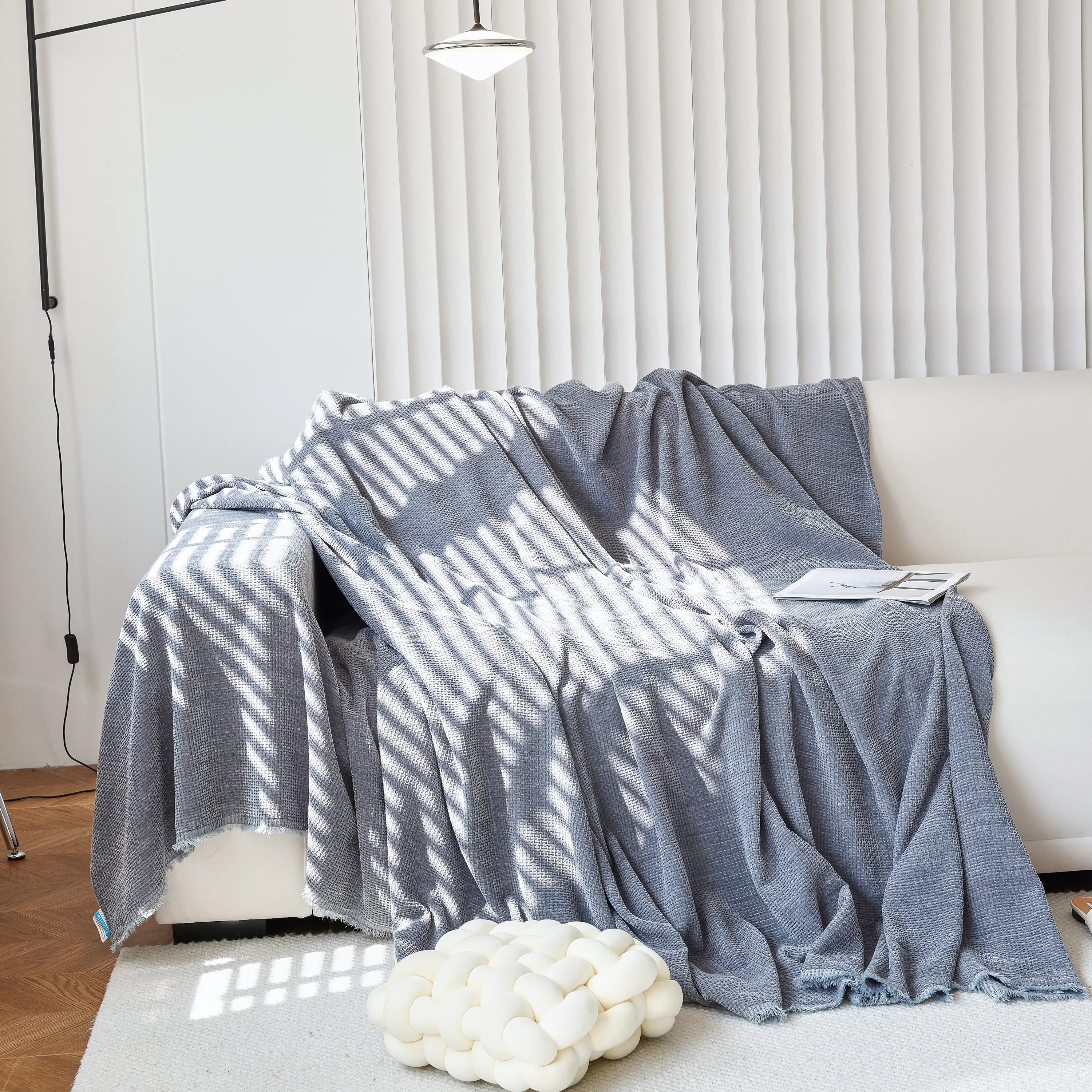 Chenille Thickened Solid Couch Blanket Throws, Reversible Couch Covers For Sectional Couches