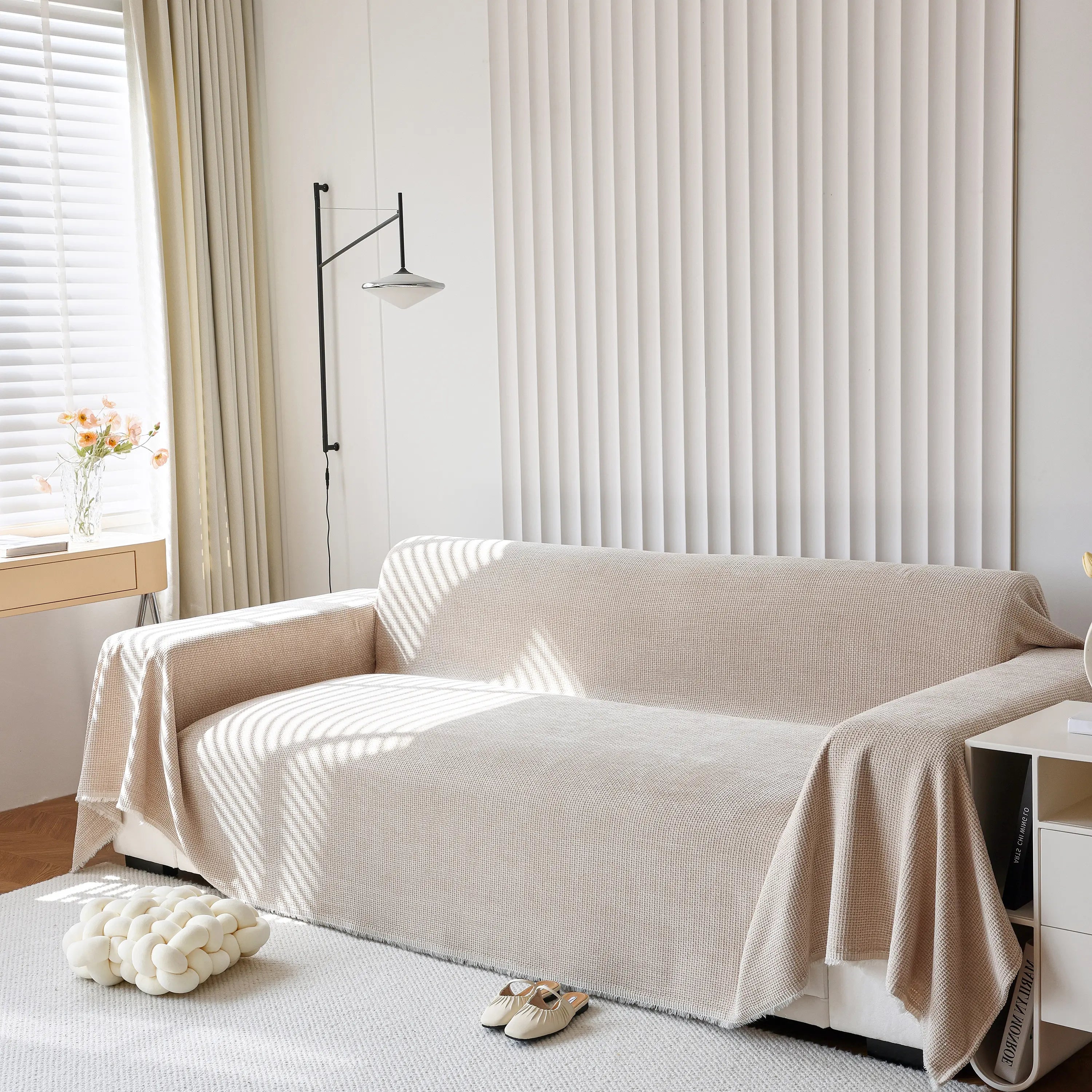 Chenille Thickened Solid Couch Blanket Throws, Reversible Couch Covers For Sectional Couches
