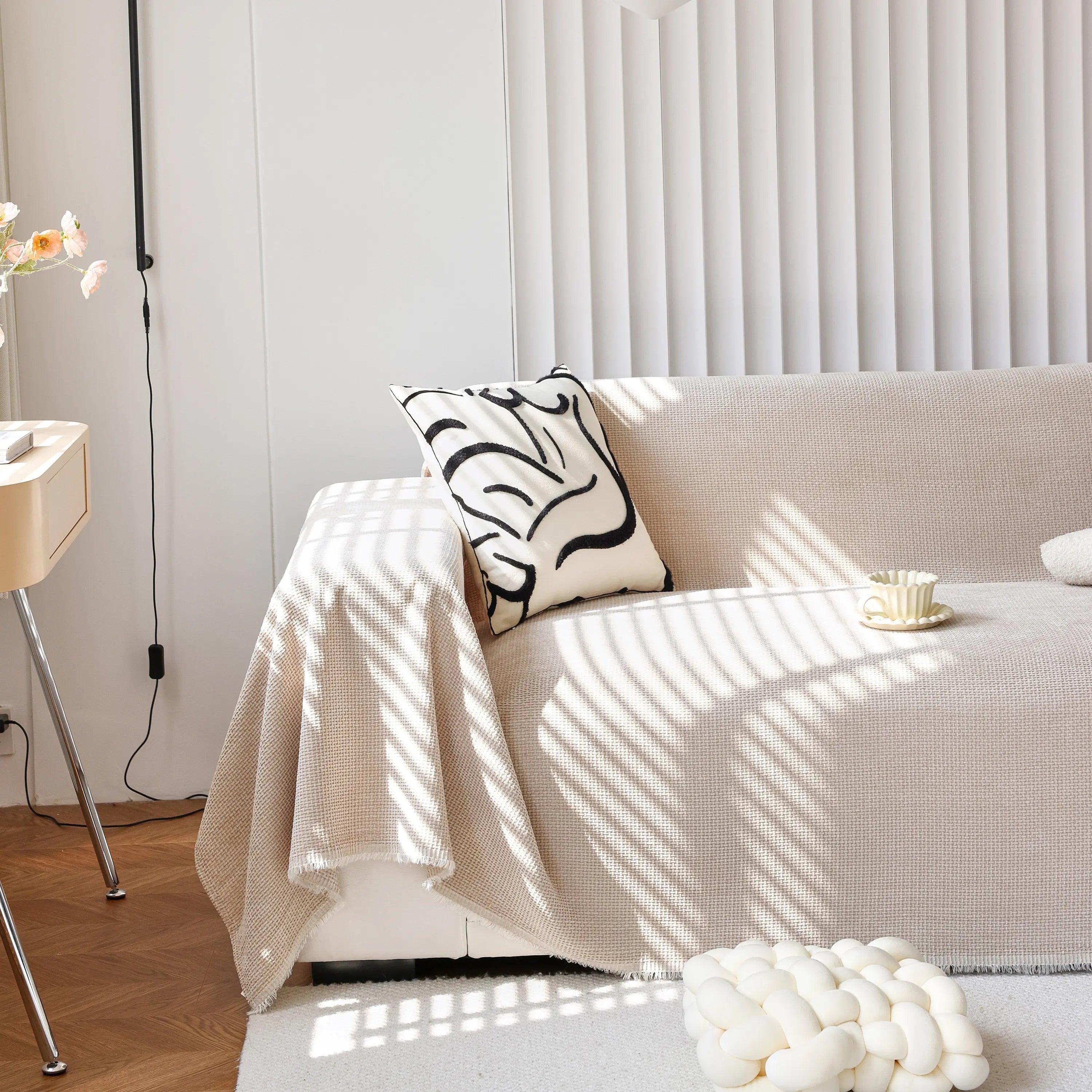 Chenille Thickened Solid Couch Blanket Throws, Reversible Couch Covers For Sectional Couches