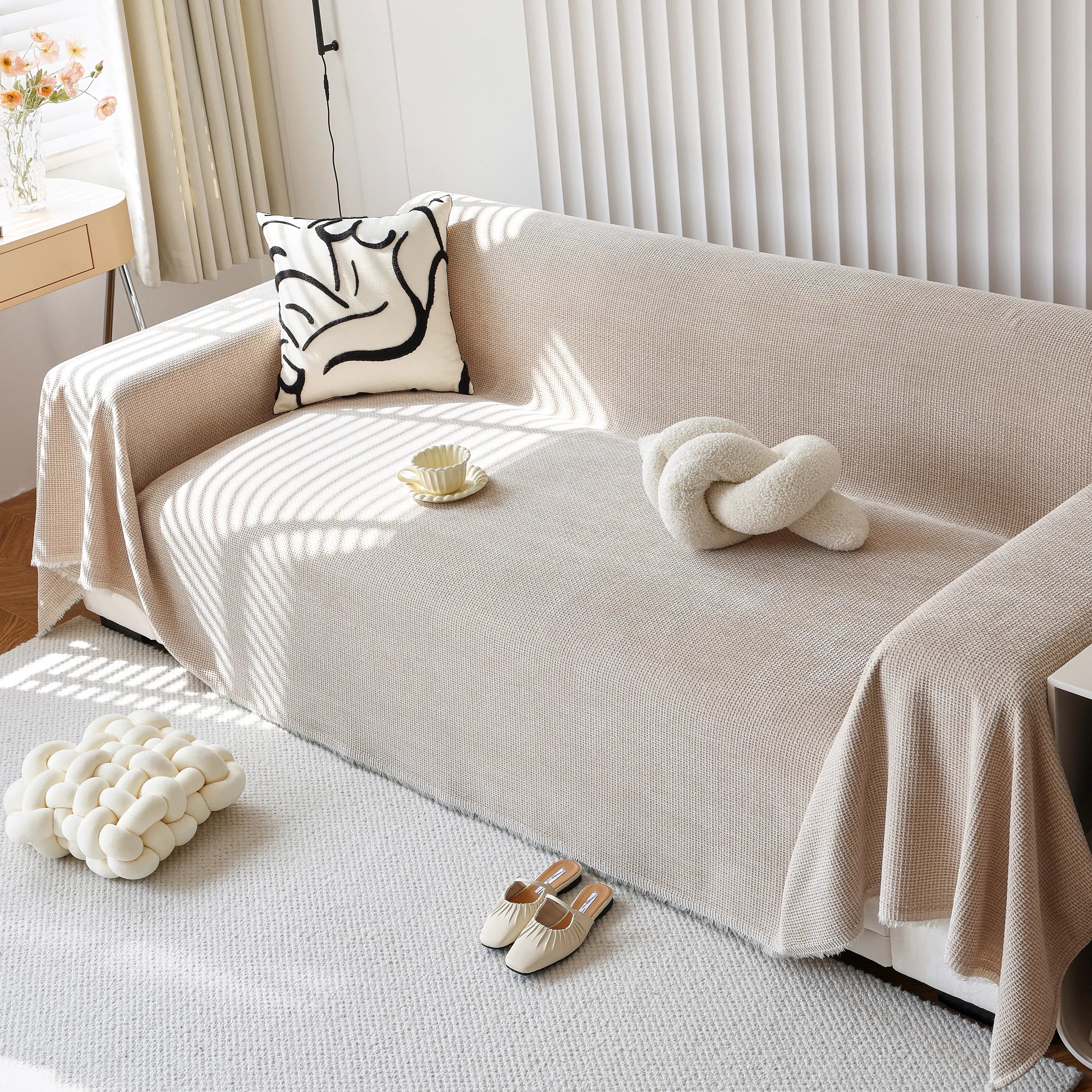 Chenille Thickened Solid Couch Blanket Throws, Reversible Couch Covers For Sectional Couches